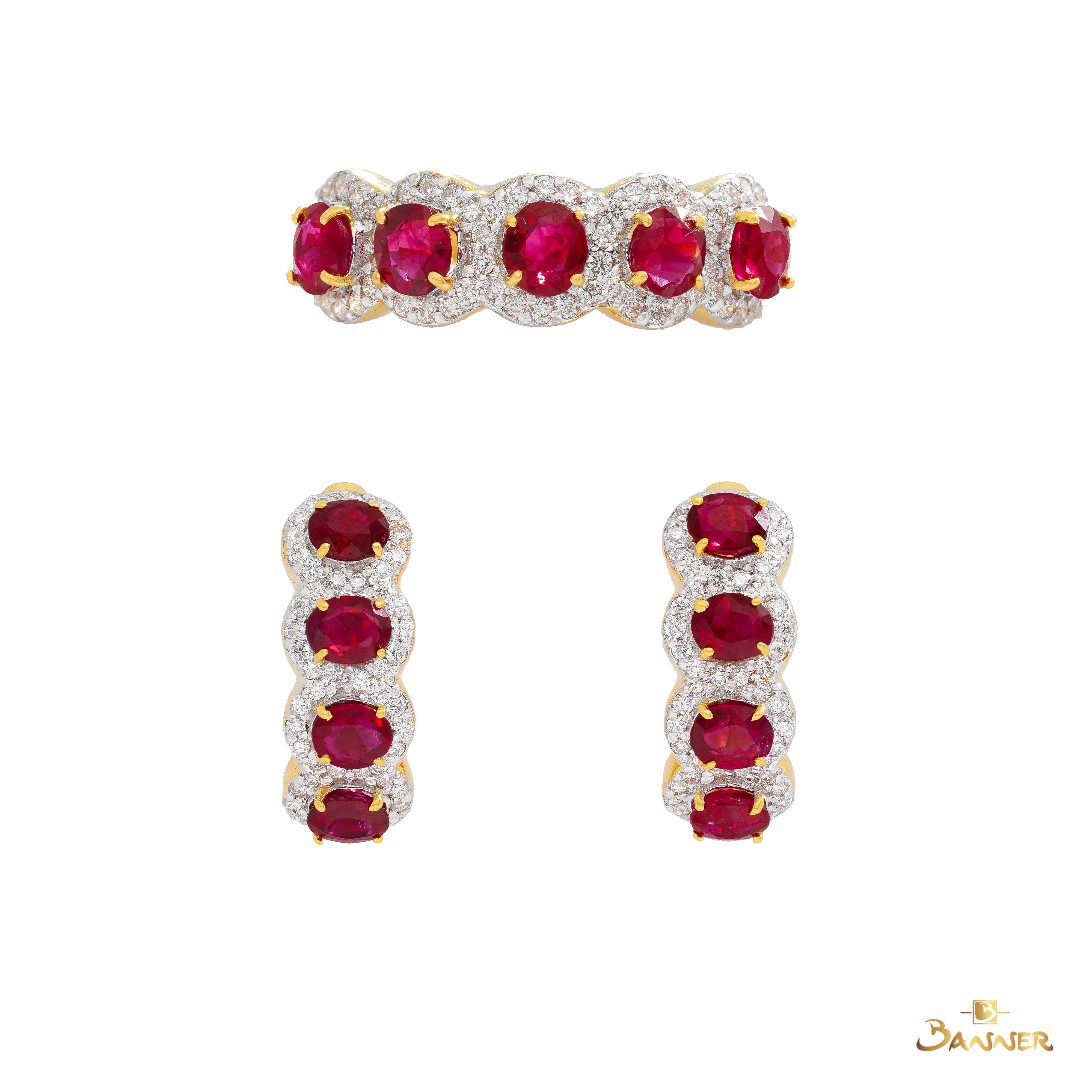 Ruby and Diamond Halo Set