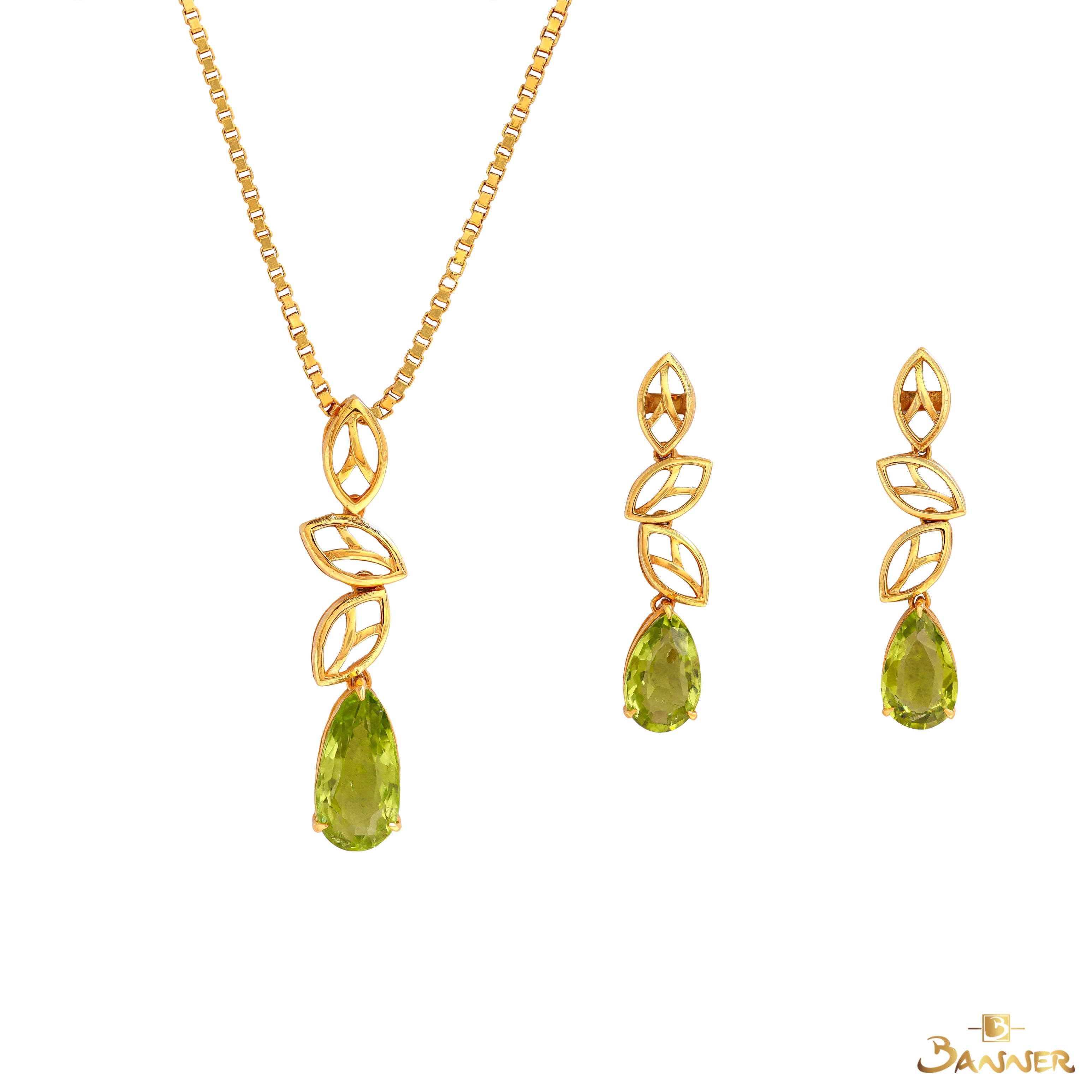 Peridot Leaf Shape Dangle Set