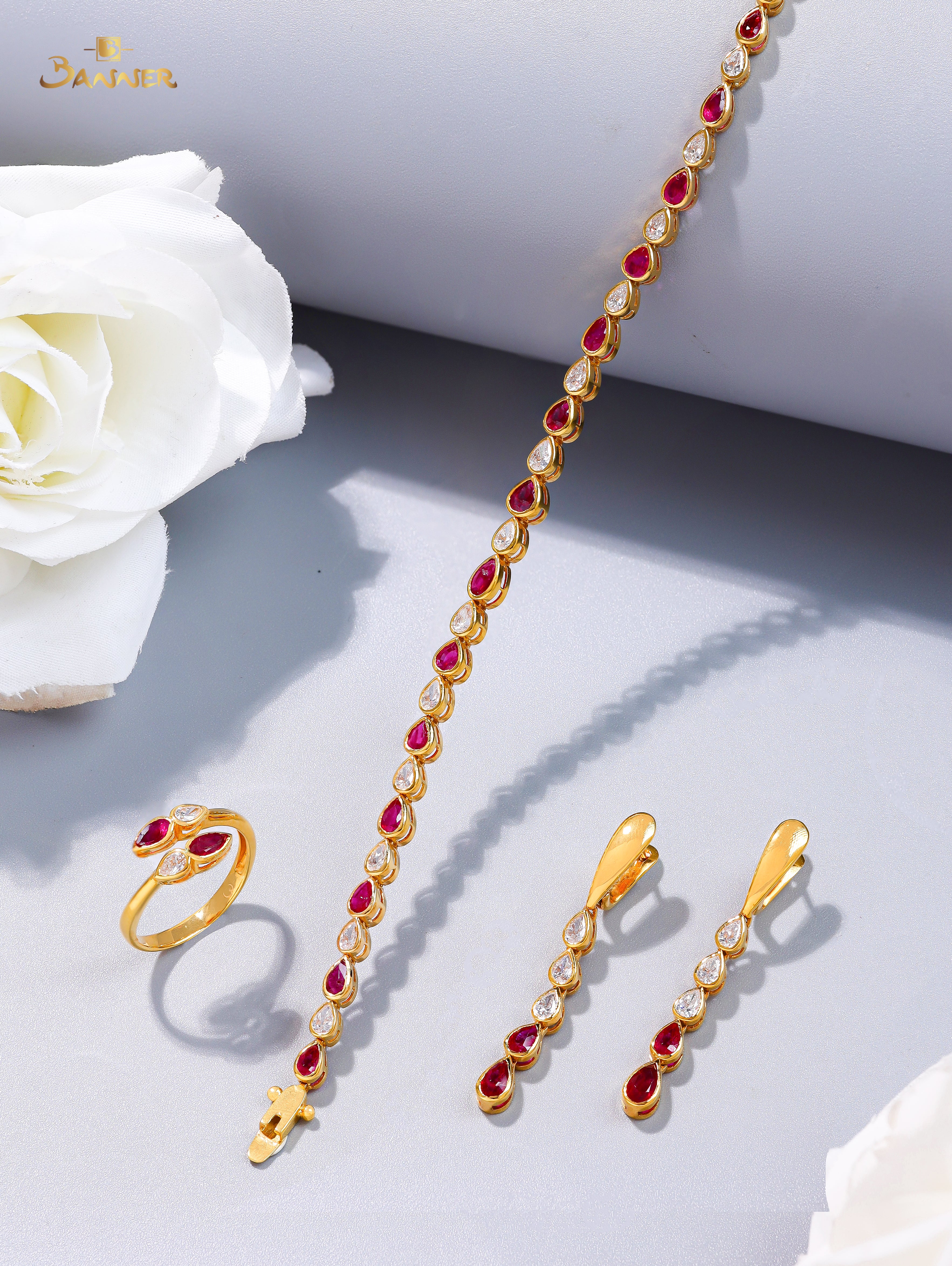 Ruby and Diamond Pear Bezel Set