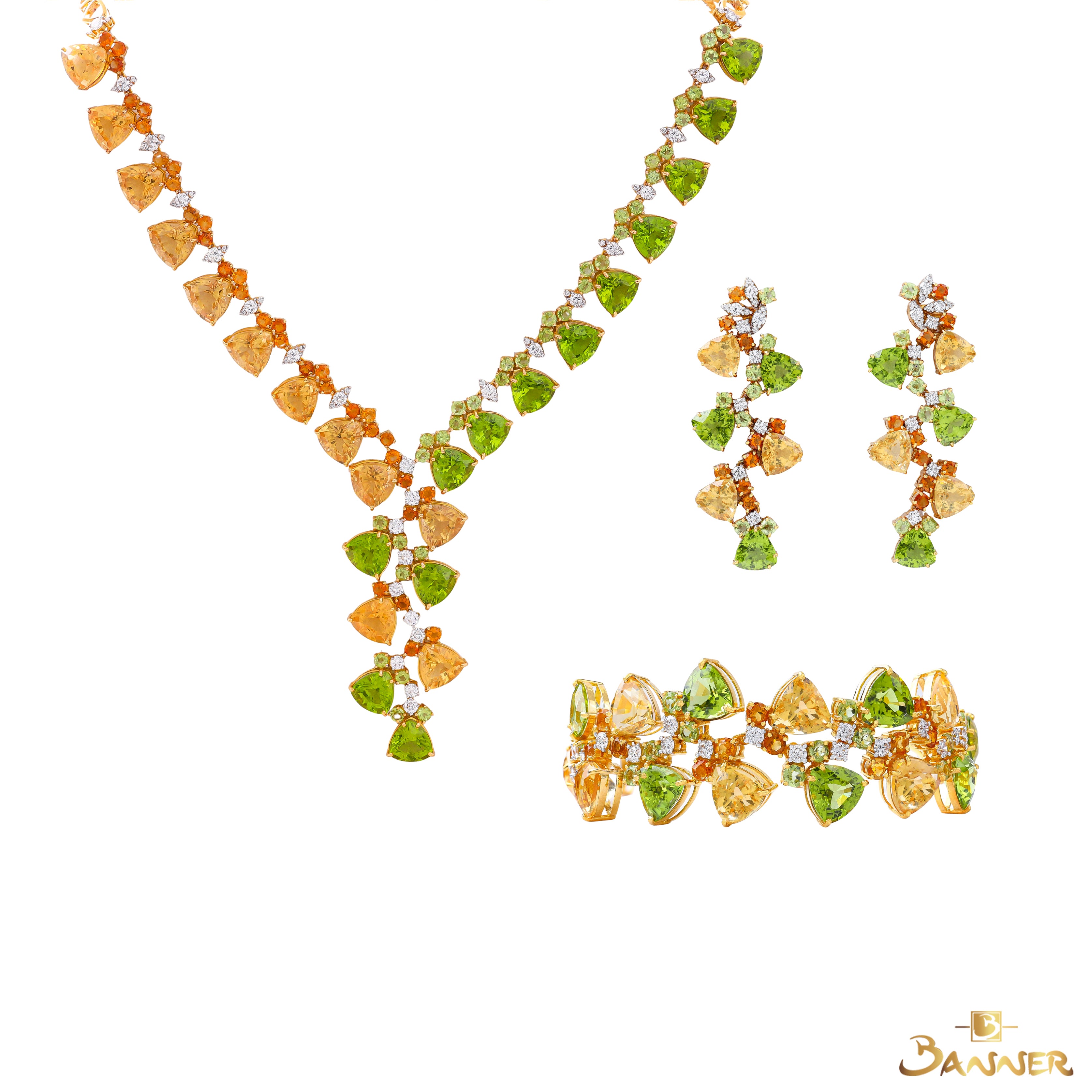 Peridot , Citrine and Diamond Golden Padauk Set