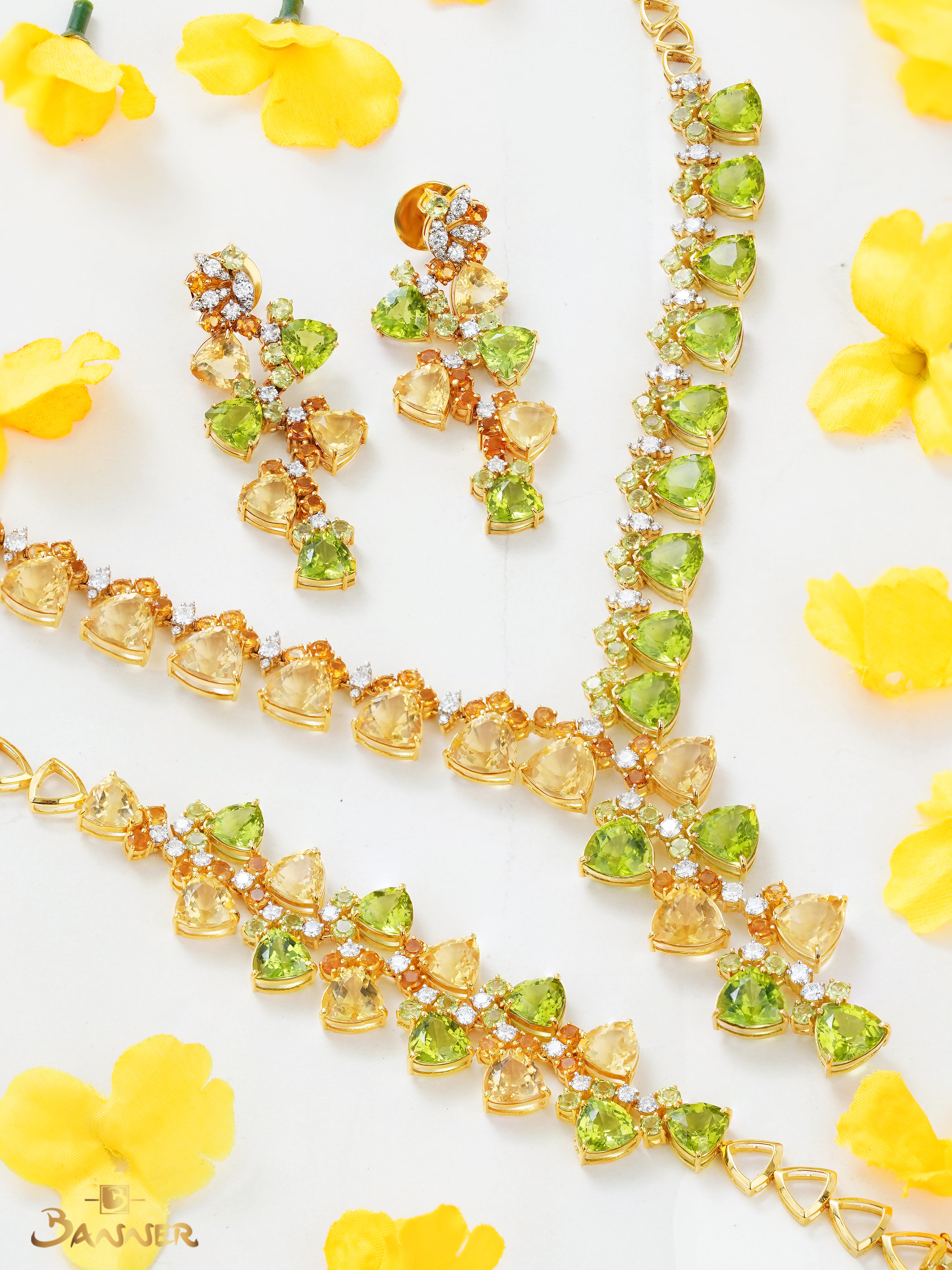 Peridot , Citrine and Diamond Golden Padauk Set
