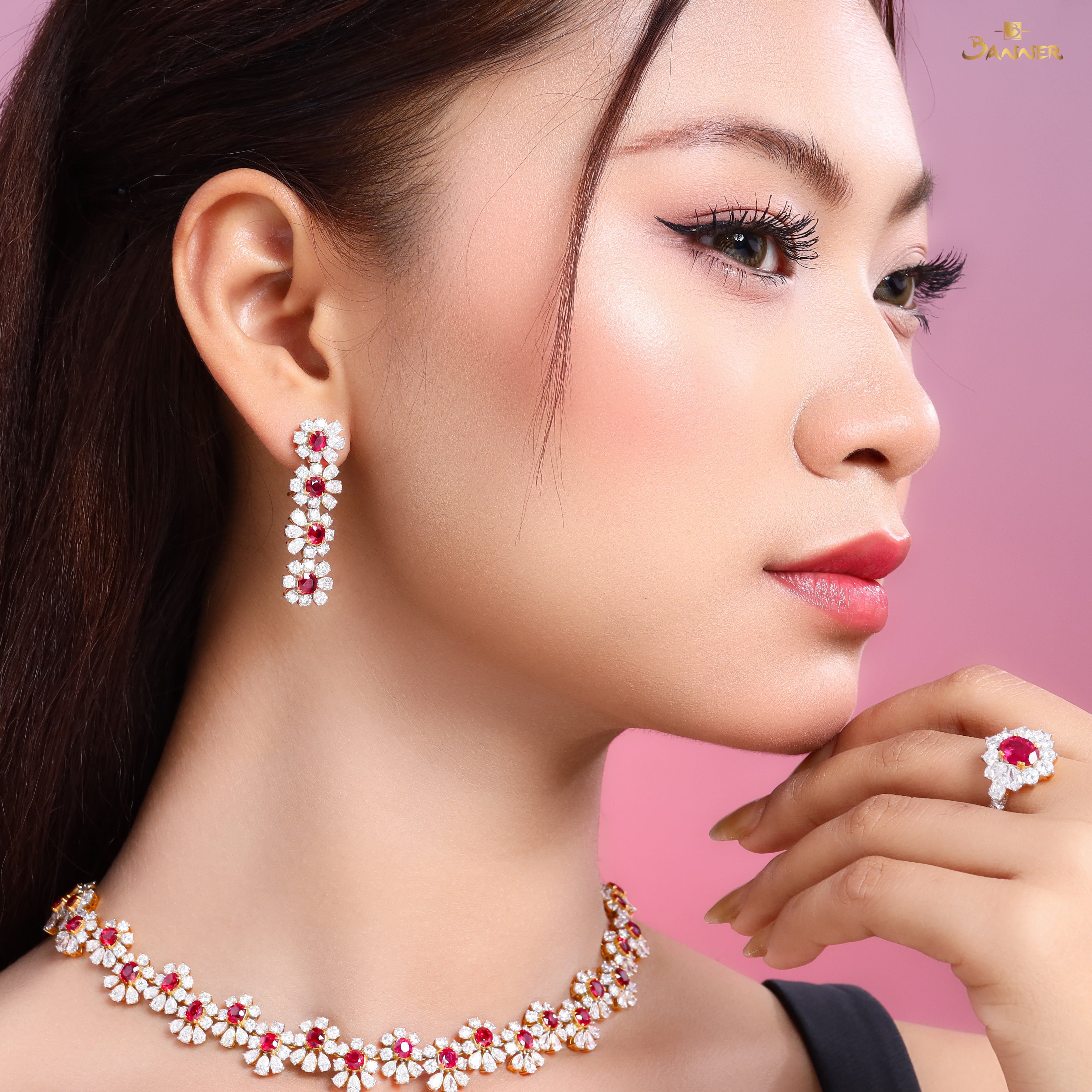 Ruby and Diamond Floral Set