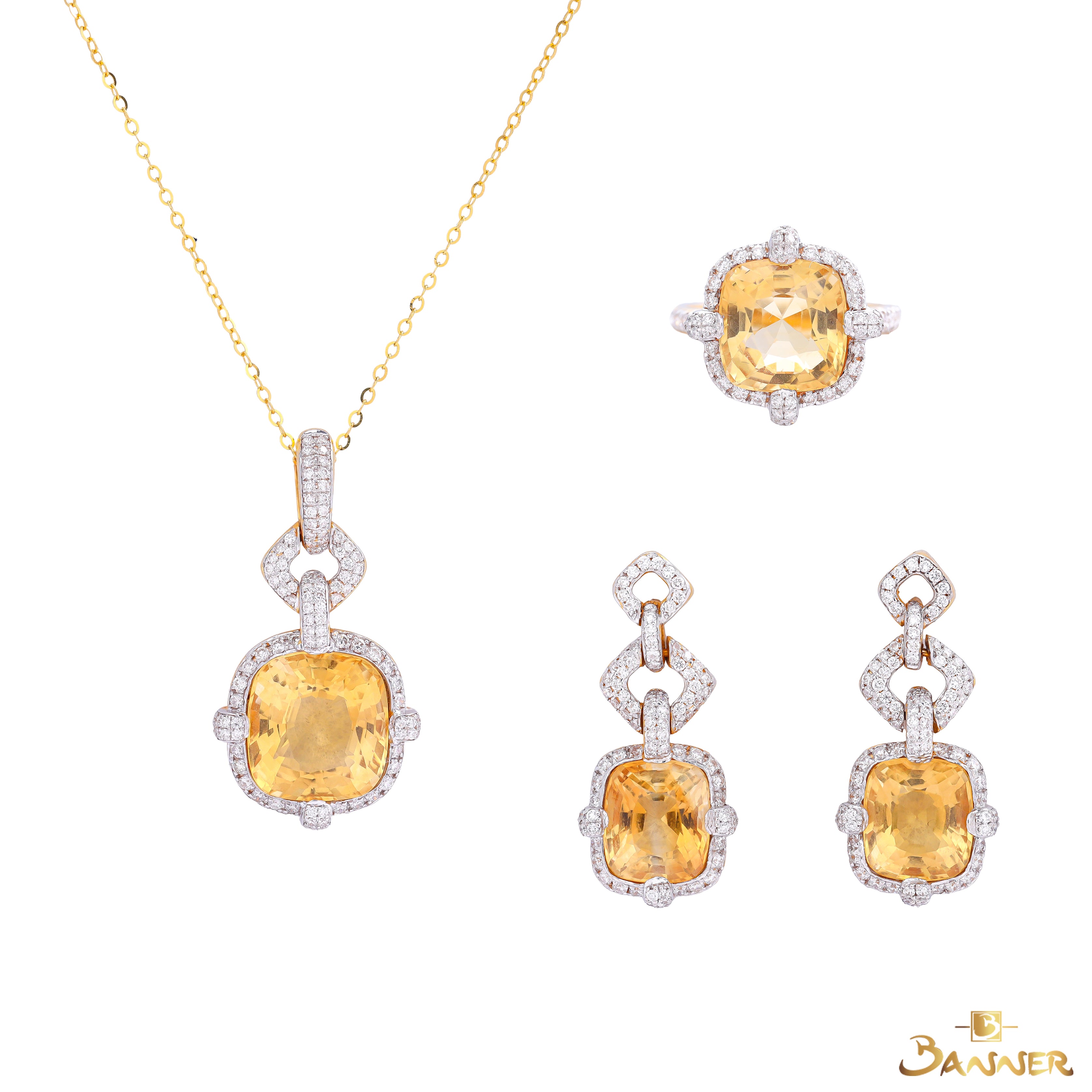 Citrine and Diamond Linked Halo Set