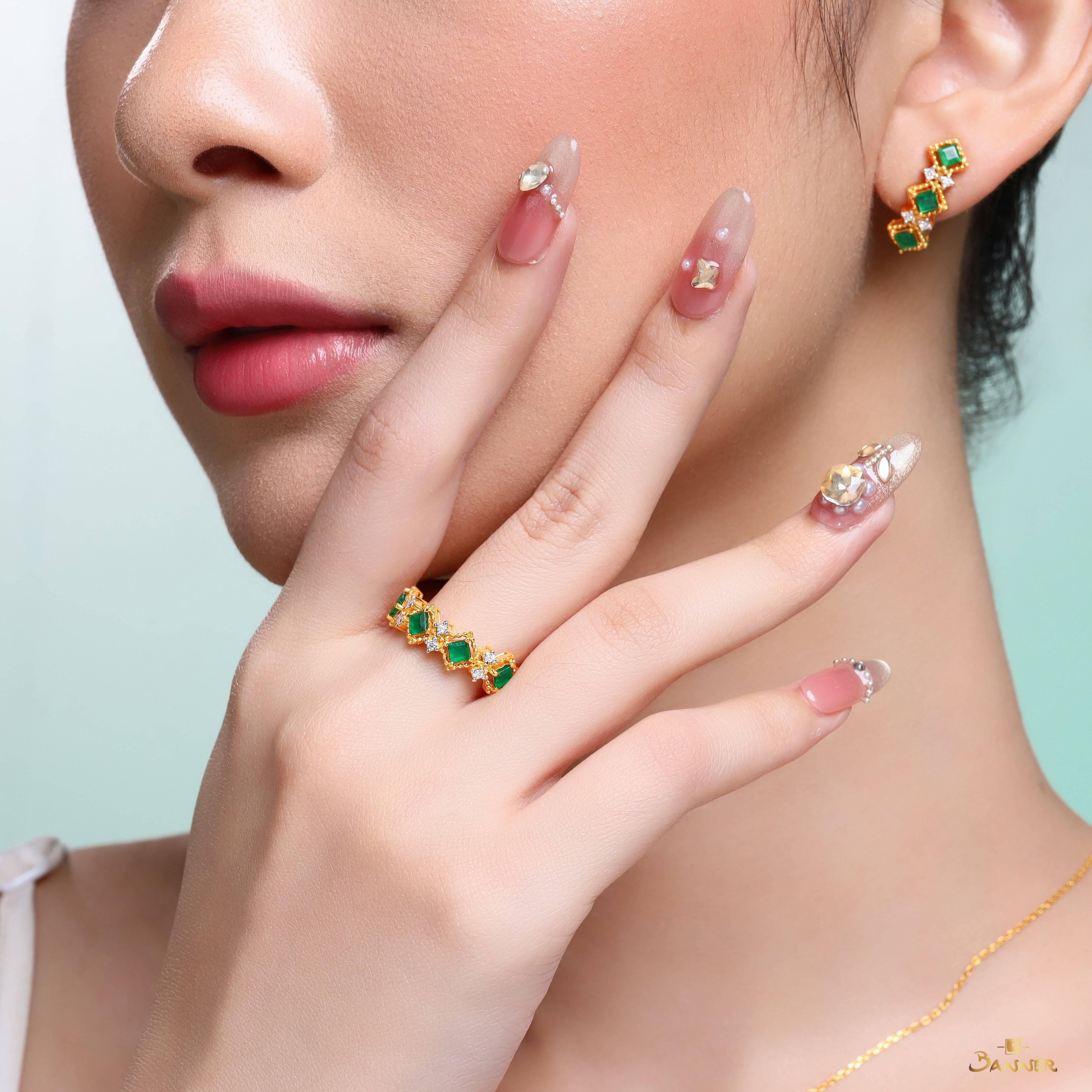 Emerald and Diamond Zinnia Set