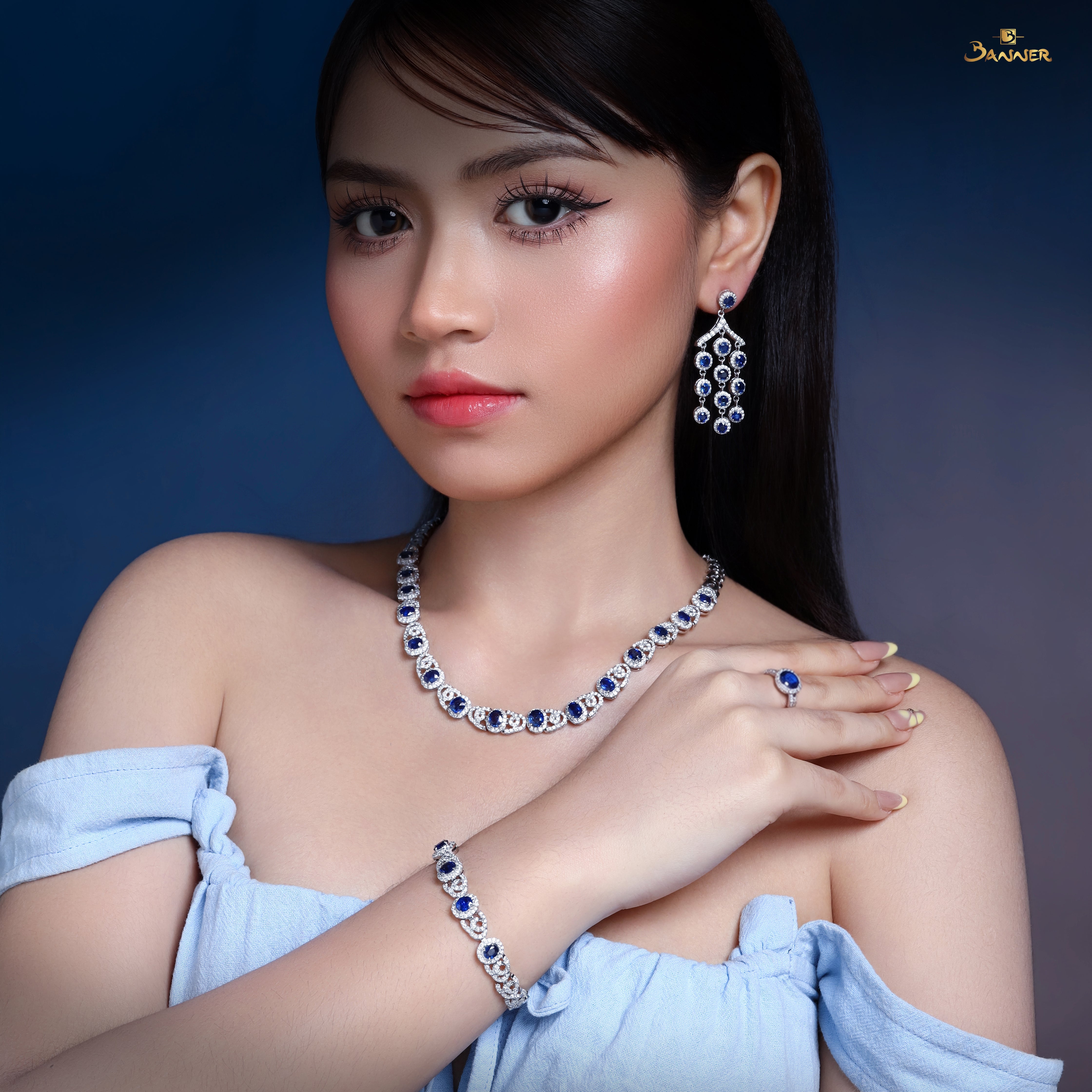 Sapphire and Diamond Halo Set