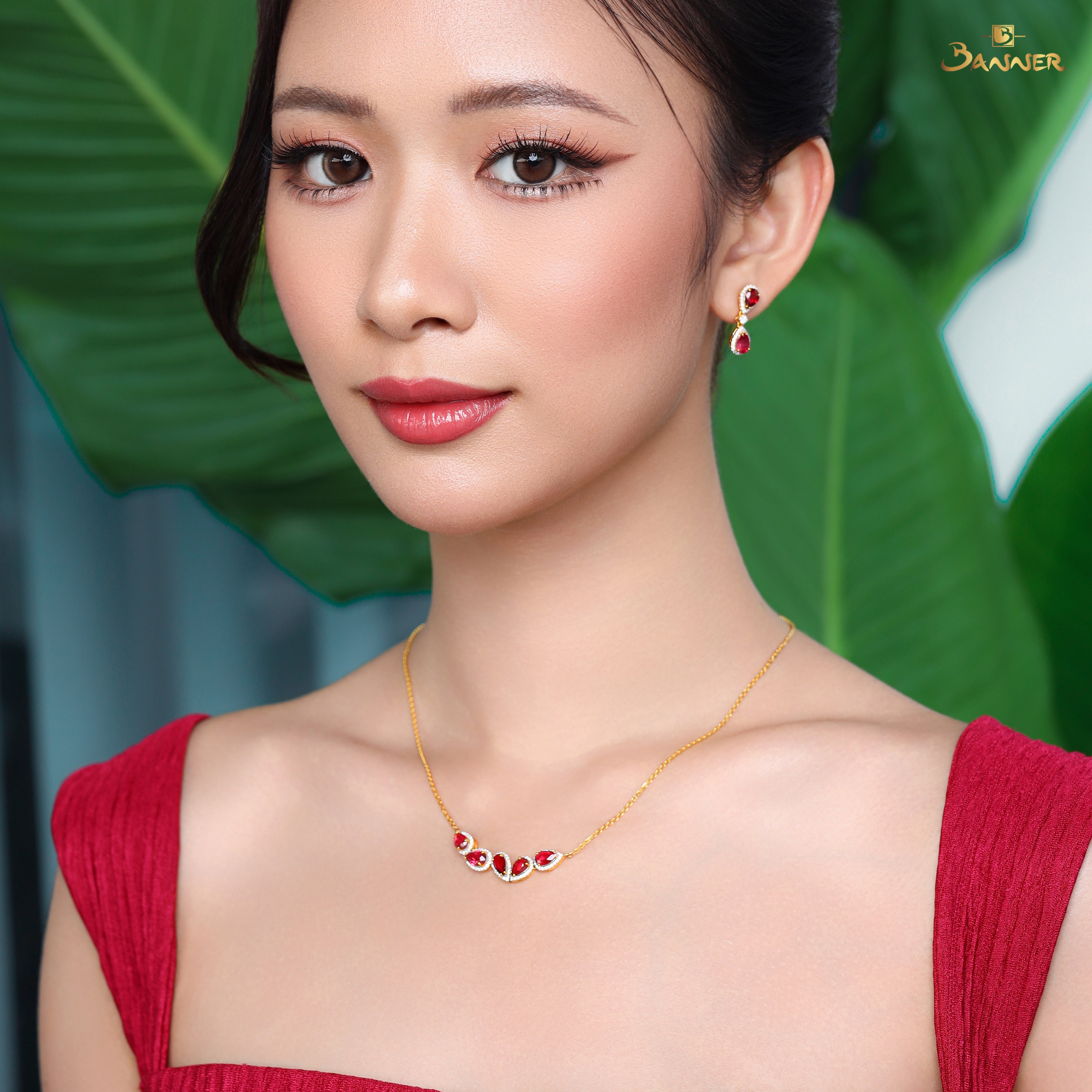 Spinel and Diamond Halo Drop Set