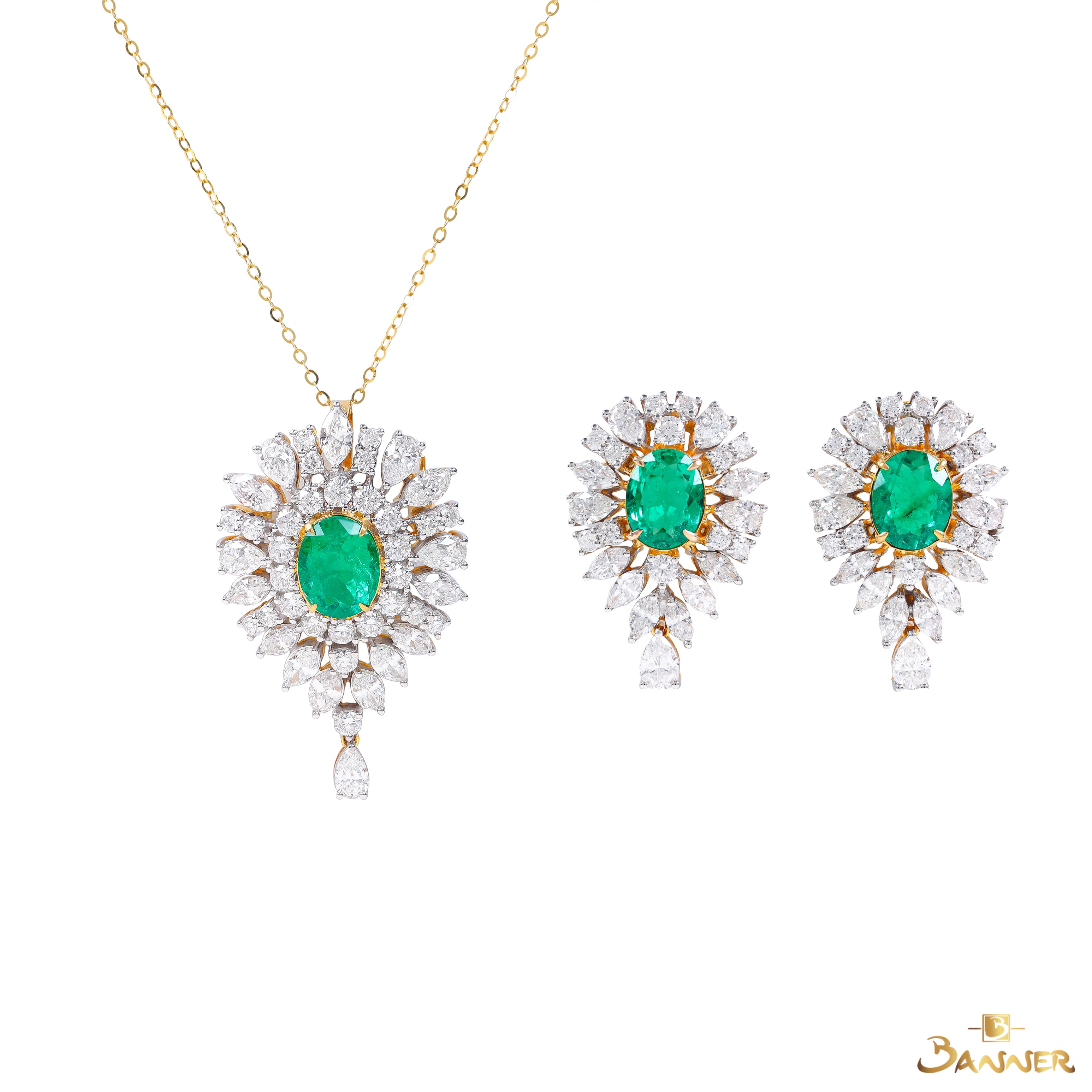 Columbian Emerald Oval and Diamond Set