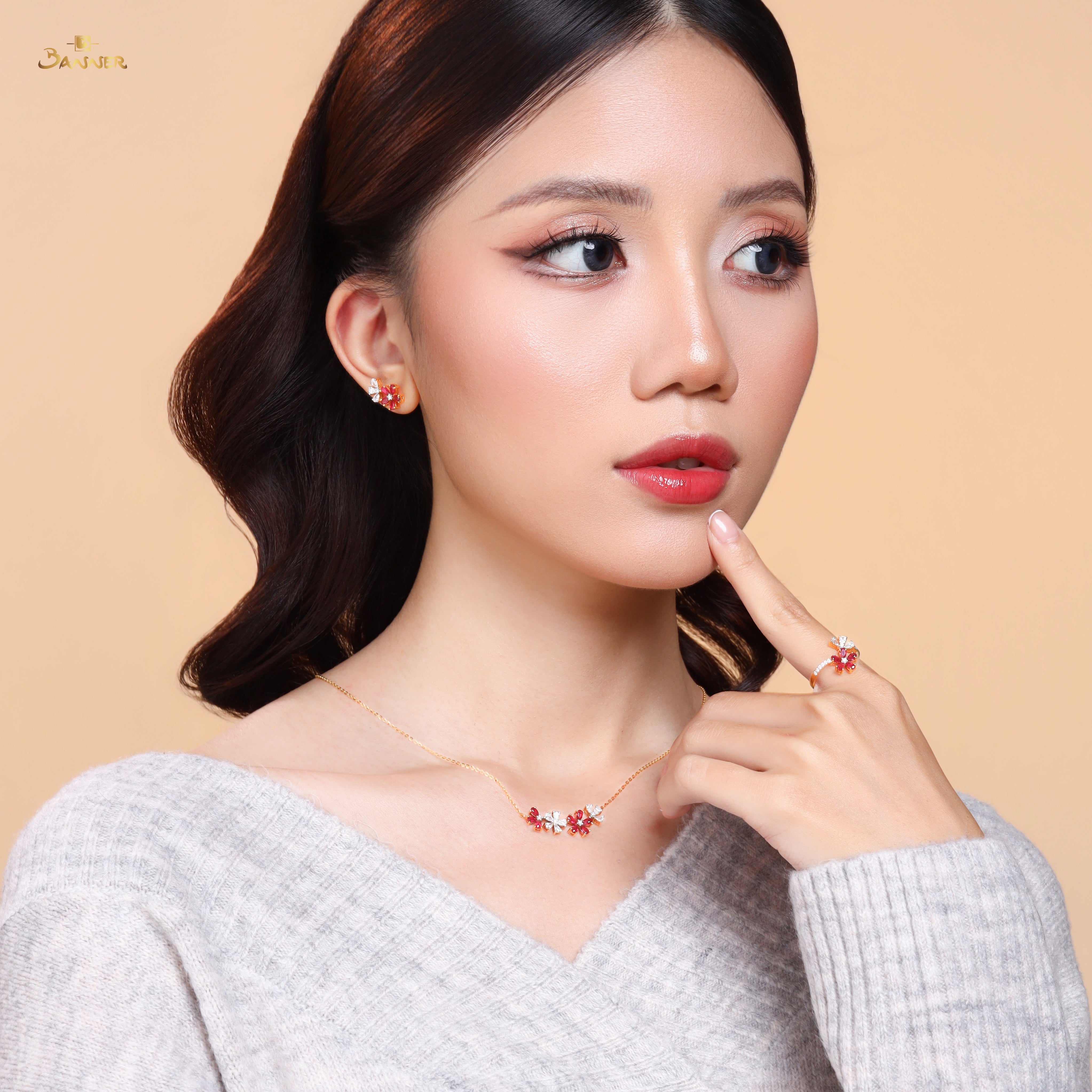Ruby and Diamond Floral Set