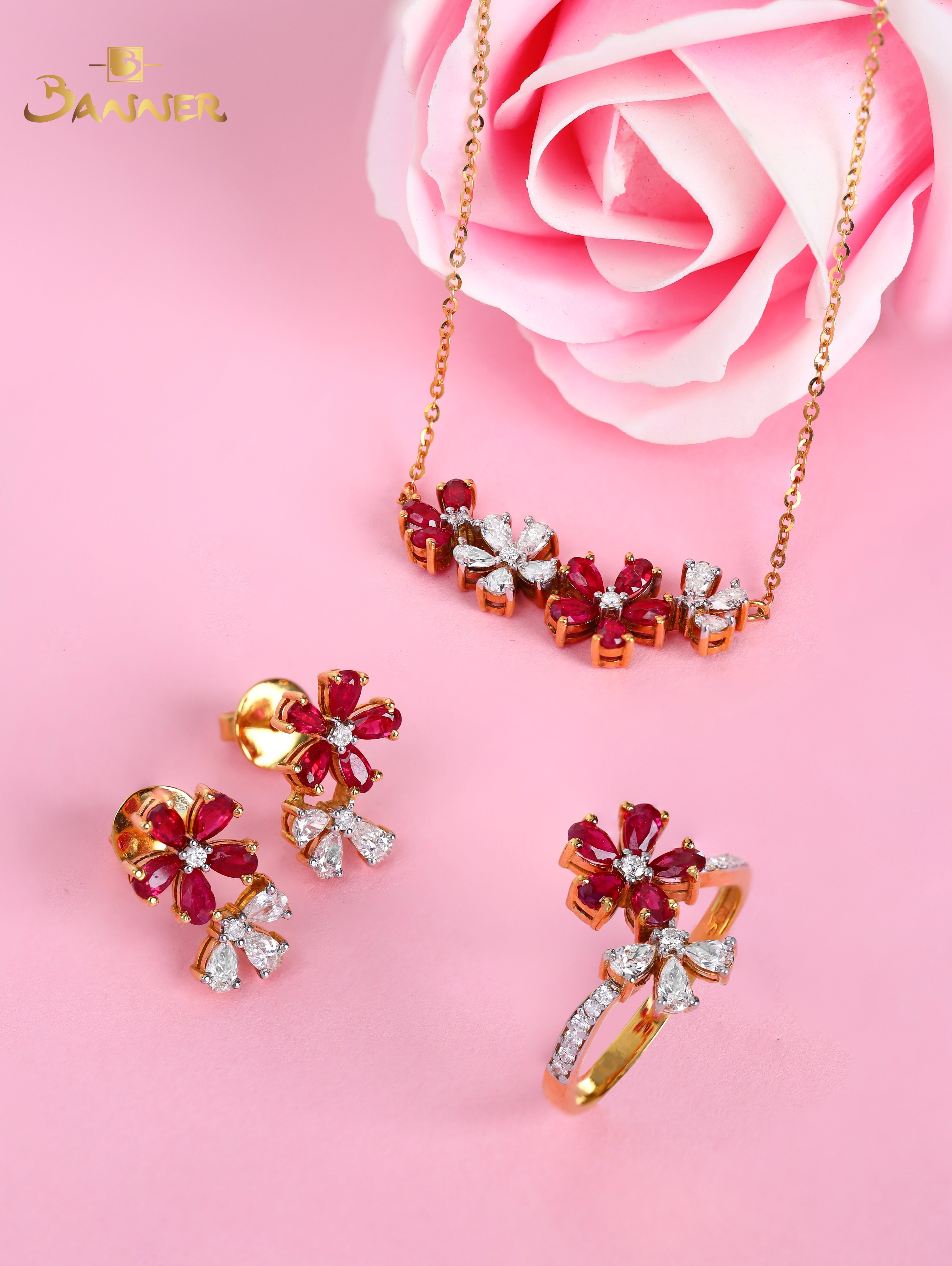 Ruby and Diamond Floral Set