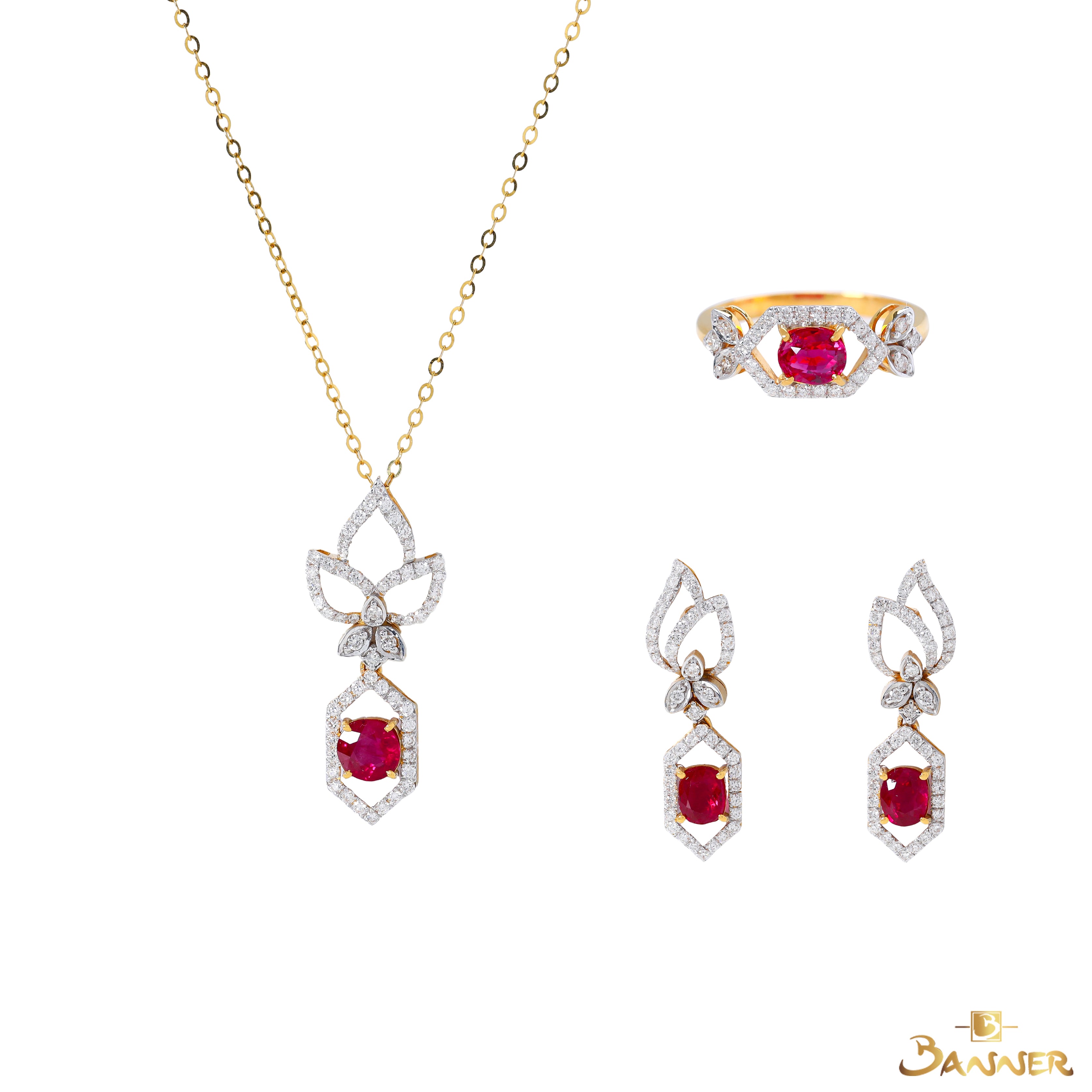 Ruby and Diamond Hexagonal Set