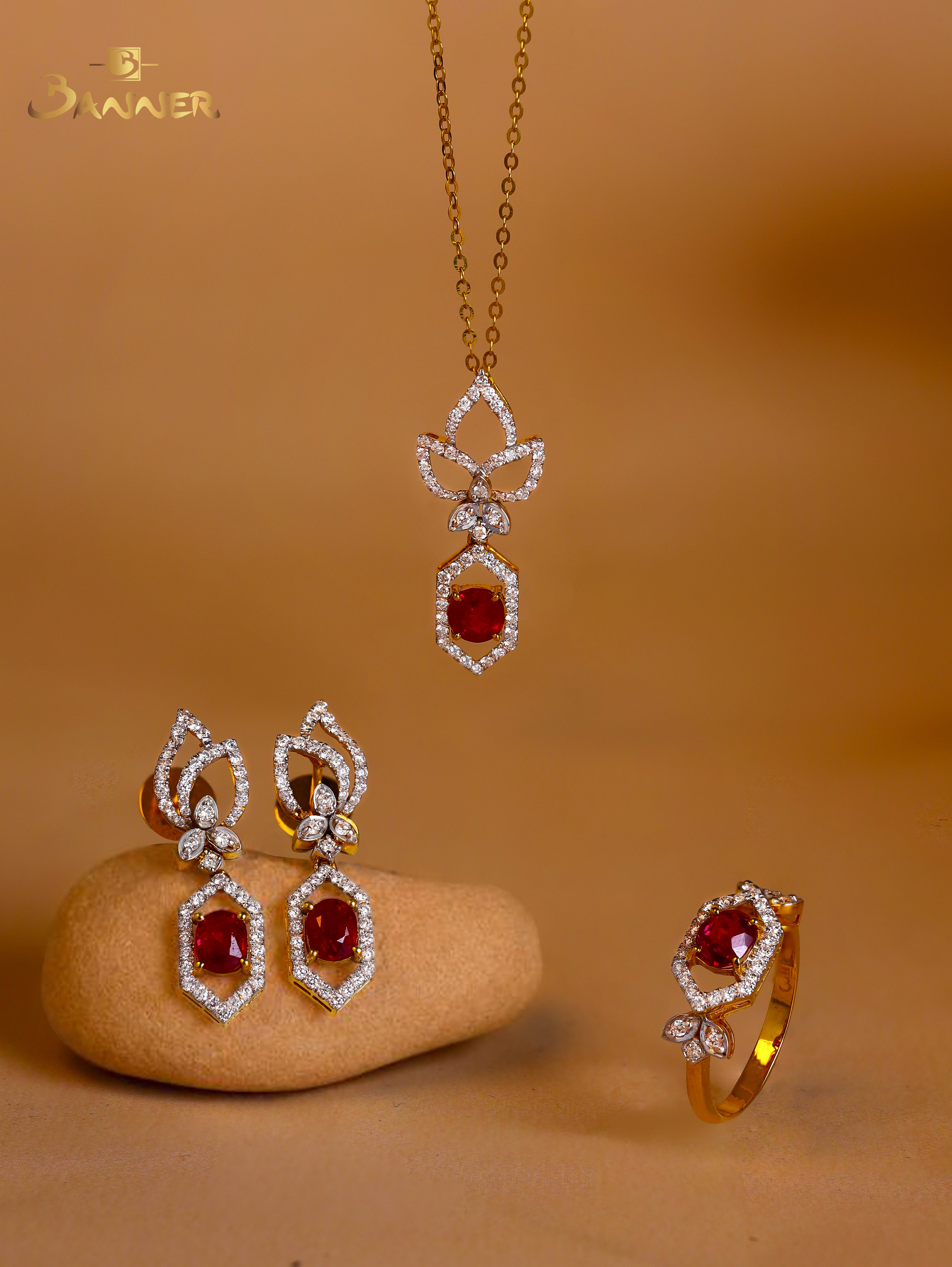 Ruby and Diamond Hexagonal Set