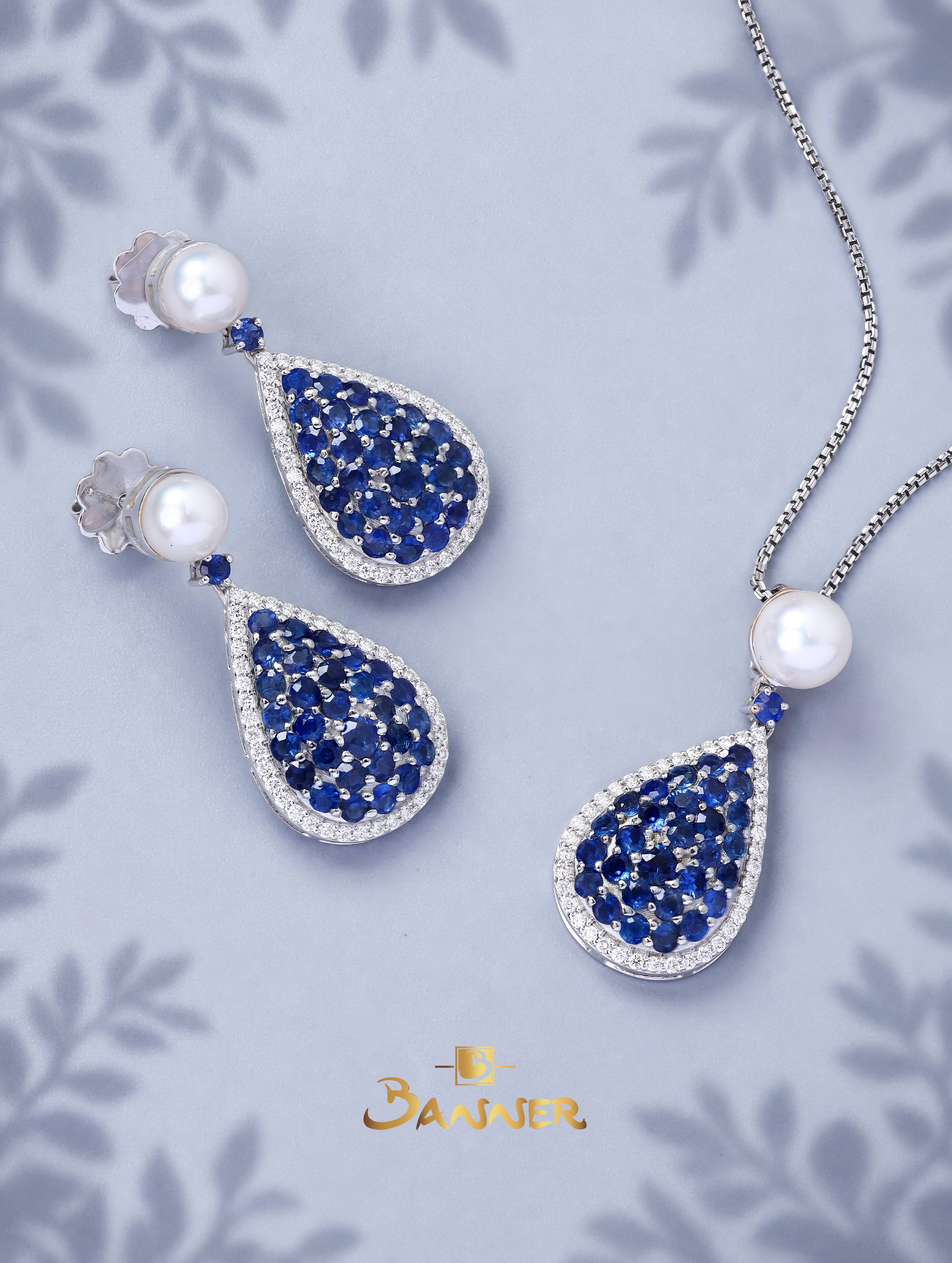 Pearl , Sapphire and Diamond Drop Set