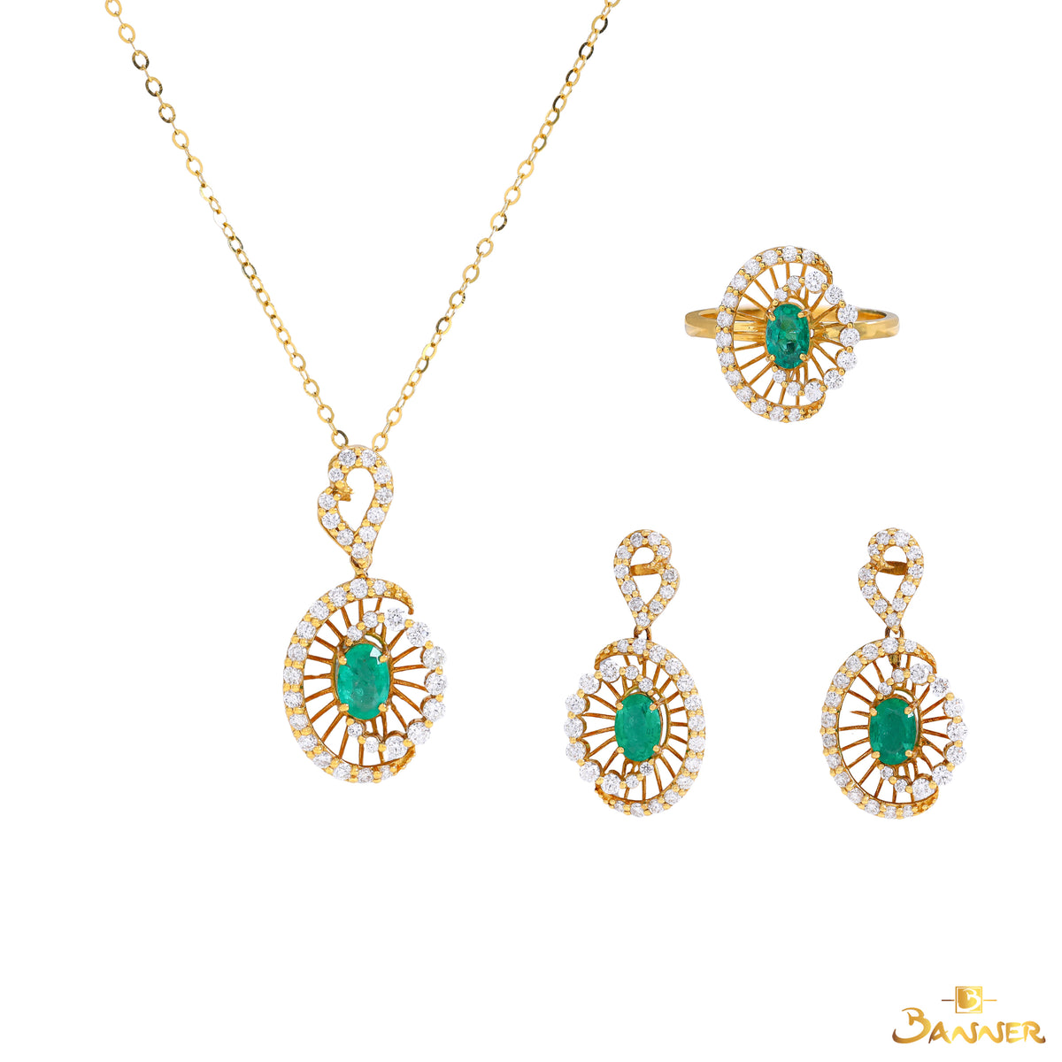 Emerald and Diamond Sunburst Set