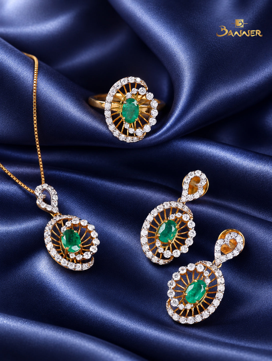 Emerald and Diamond Sunburst Set