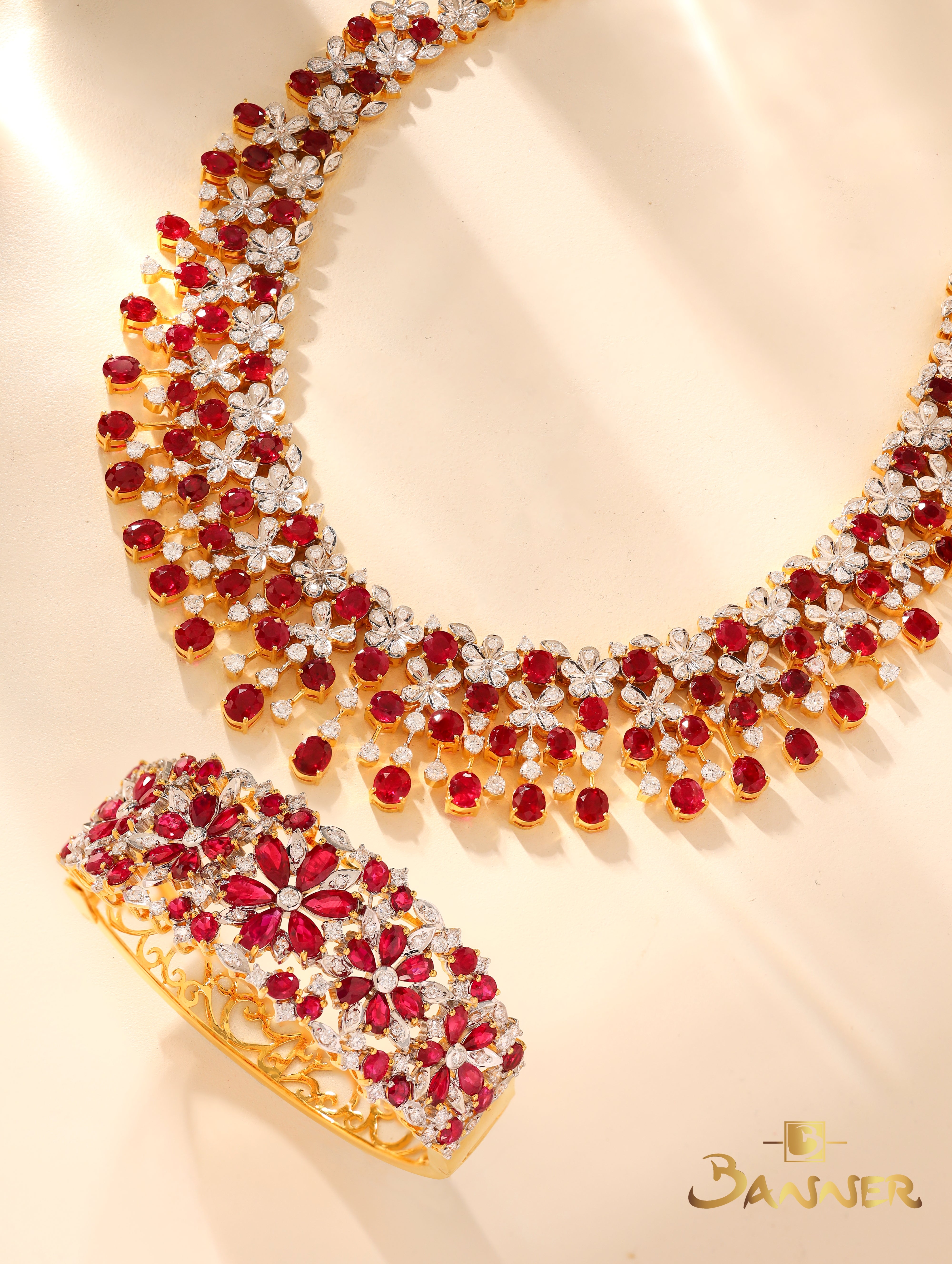 Ruby and Diamond Floral Set