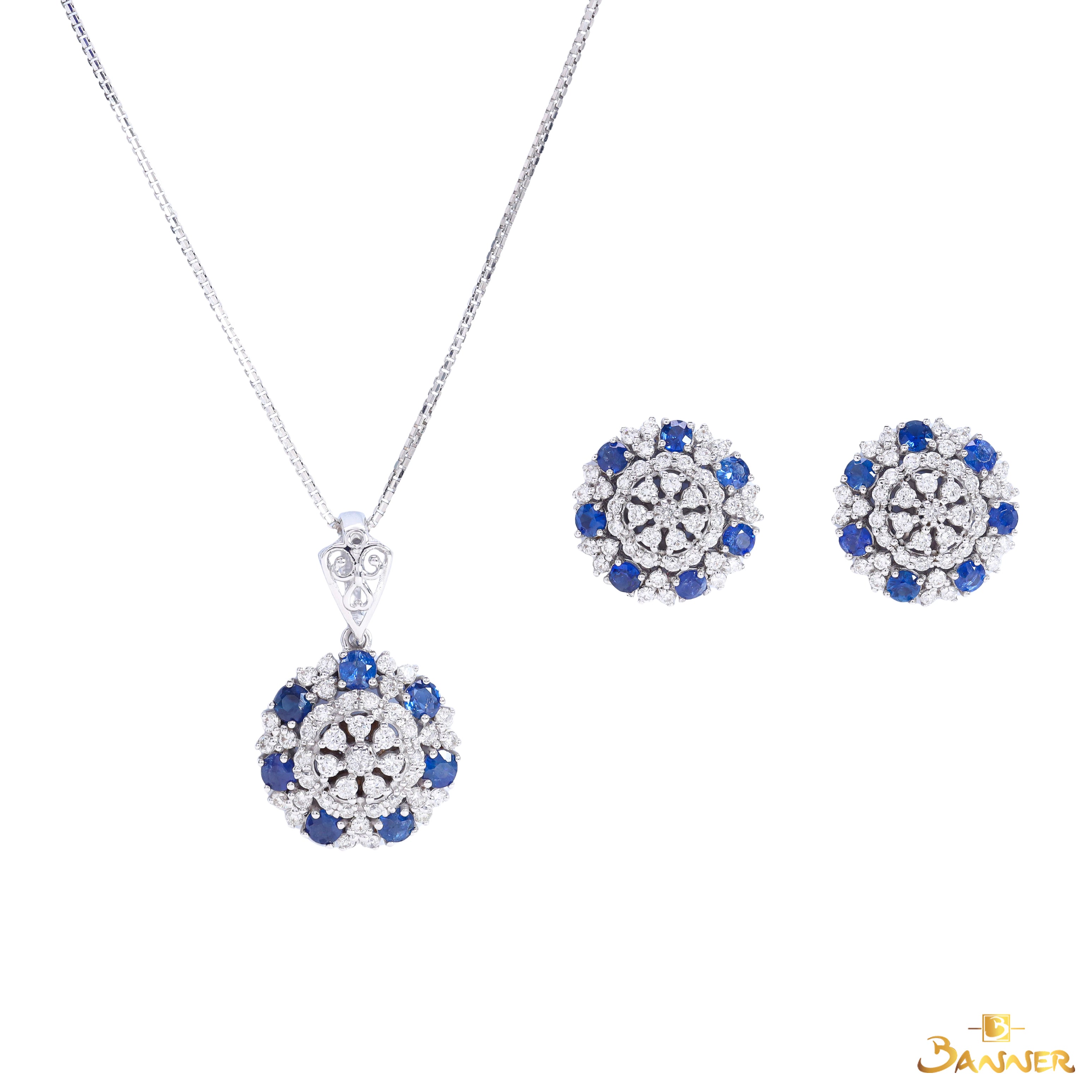 Sapphire and Diamond Blossom Set