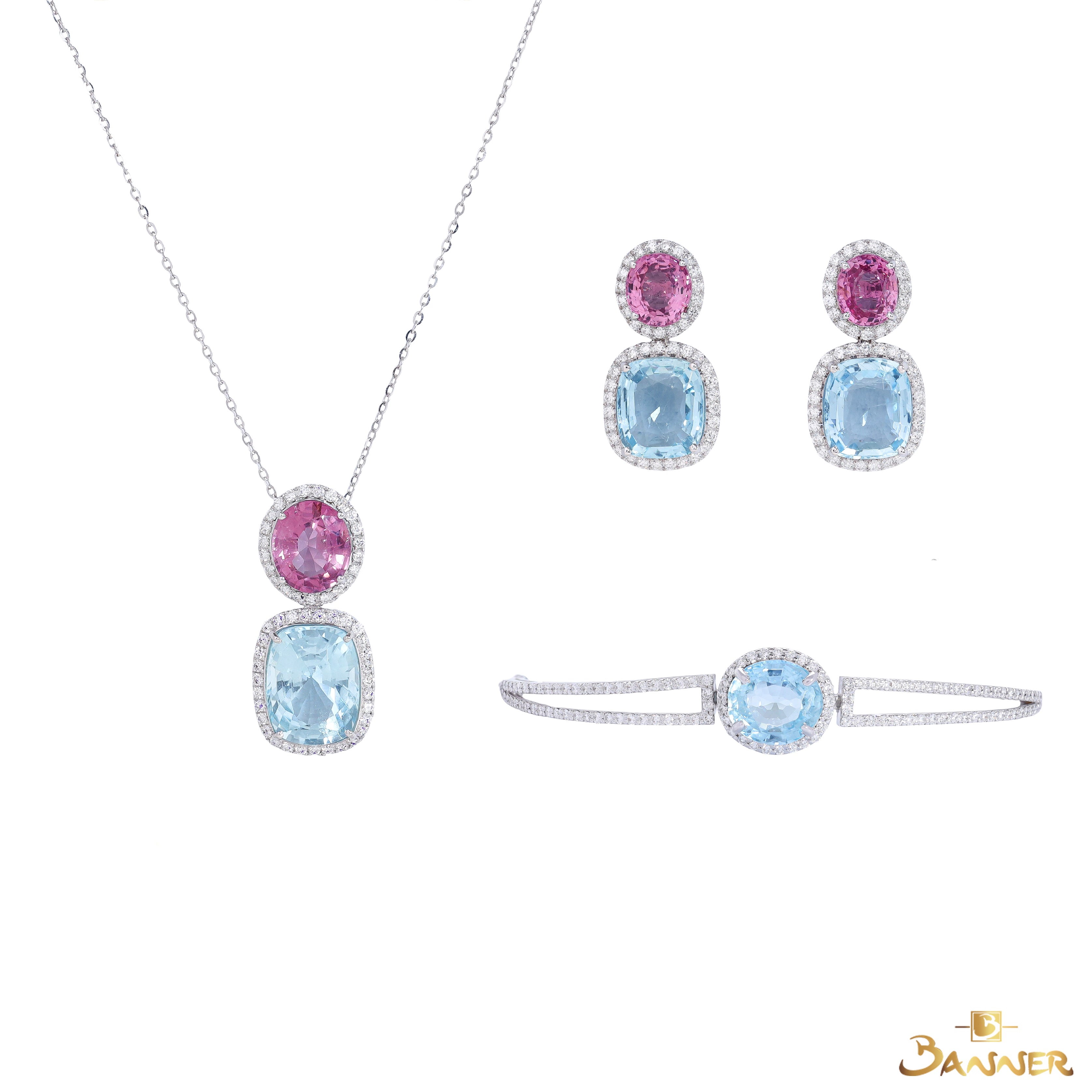Aquamarine and Diamond Halo Set