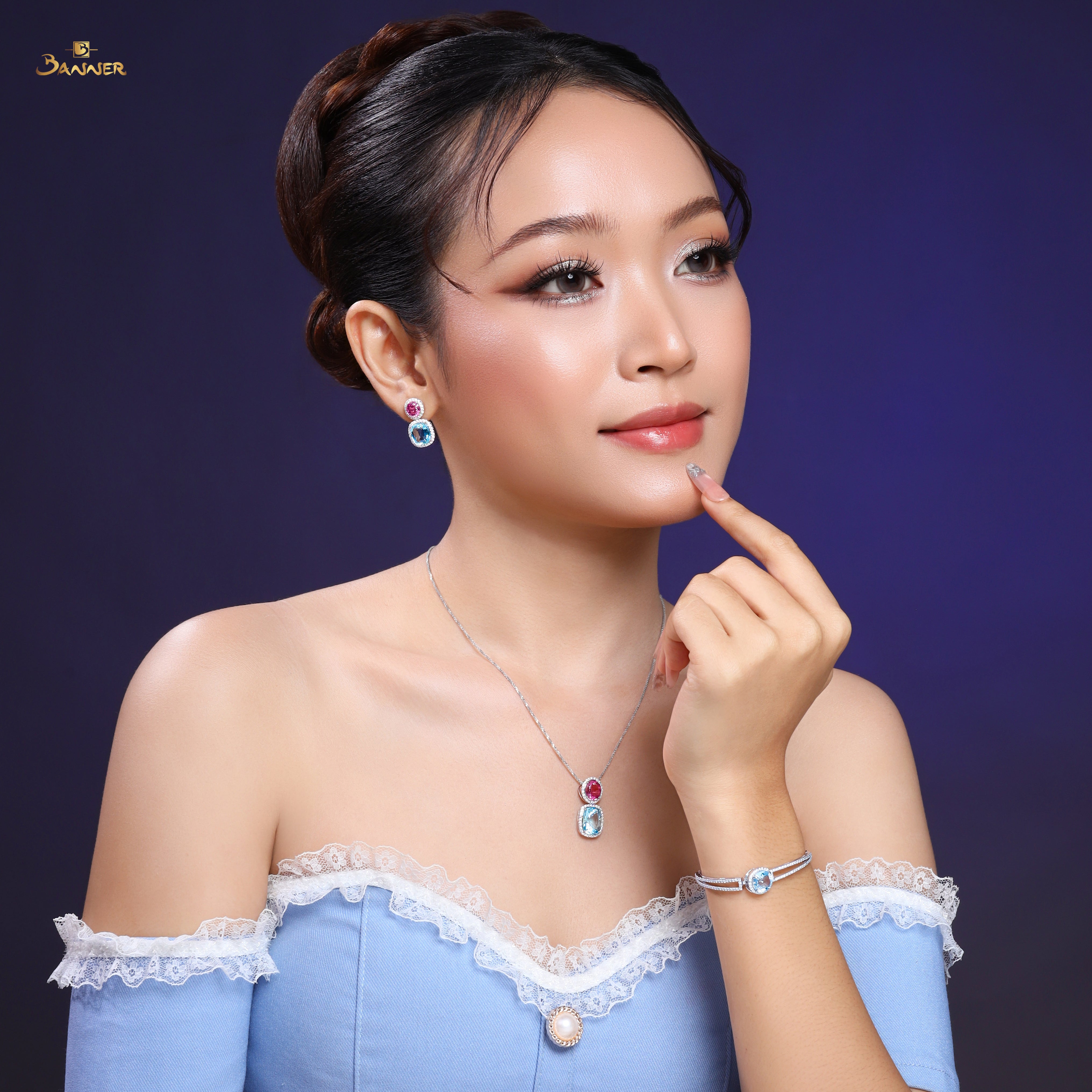 Aquamarine and Diamond Halo Set