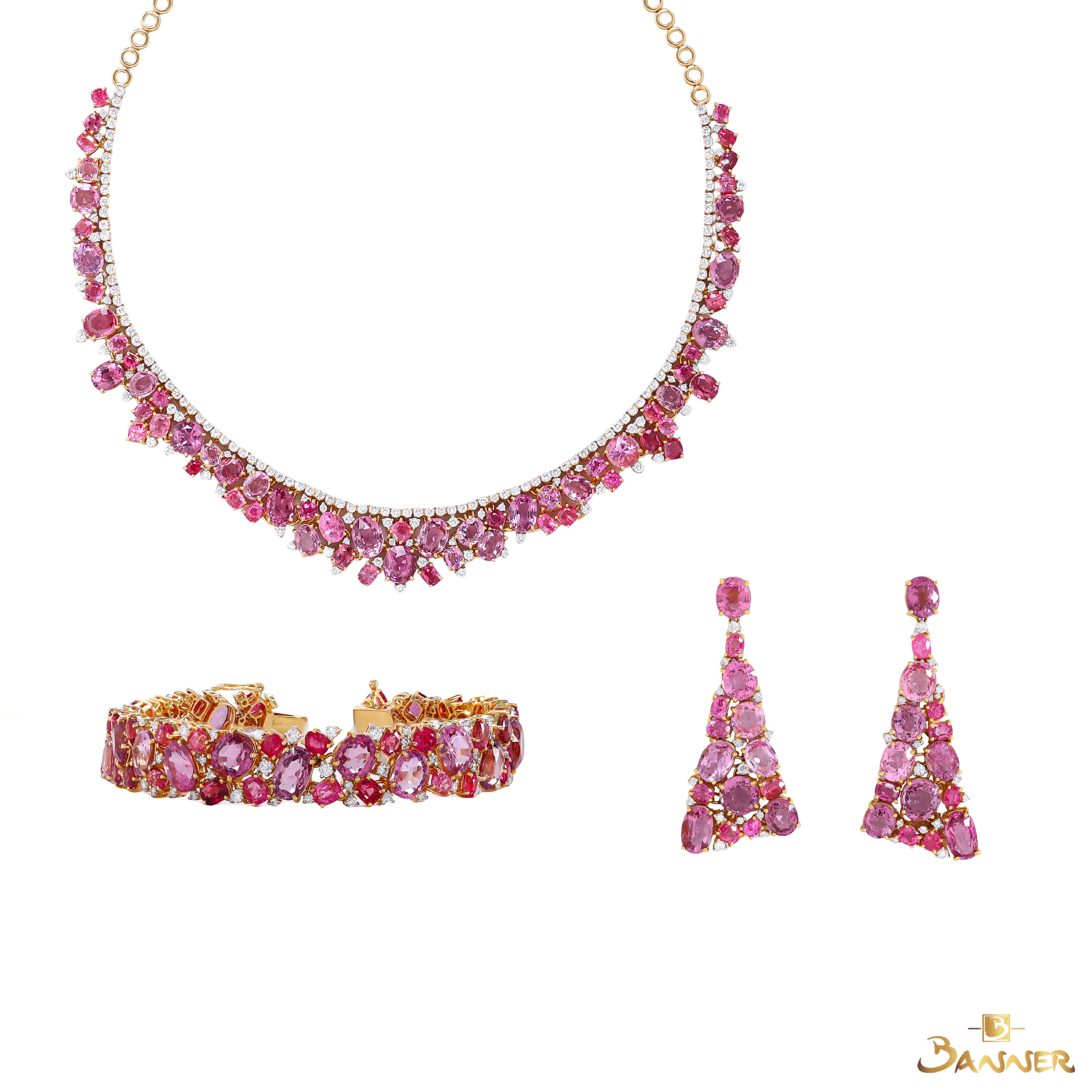 Spinel and Diamond Floral Set
