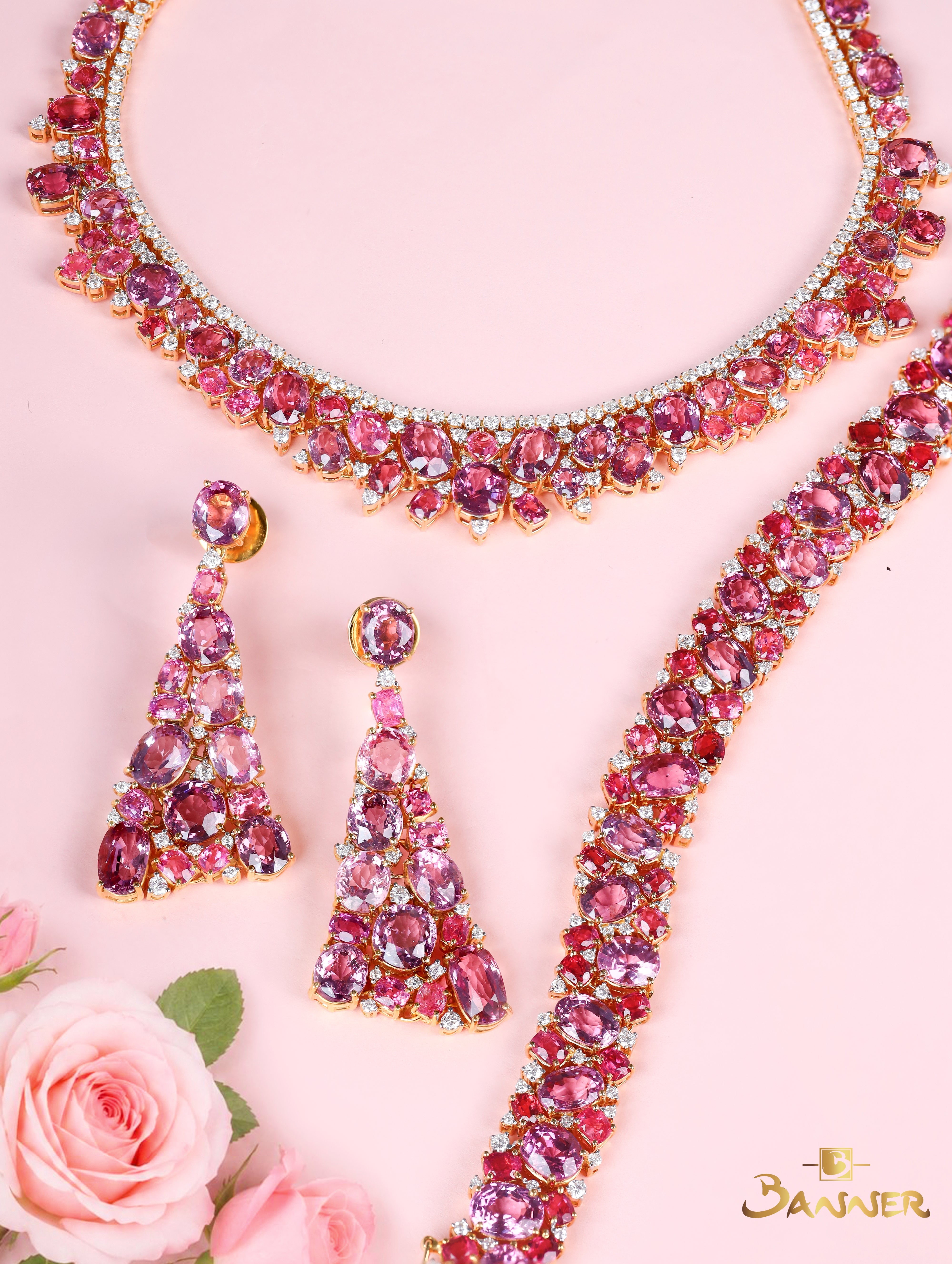 Spinel and Diamond Floral Set
