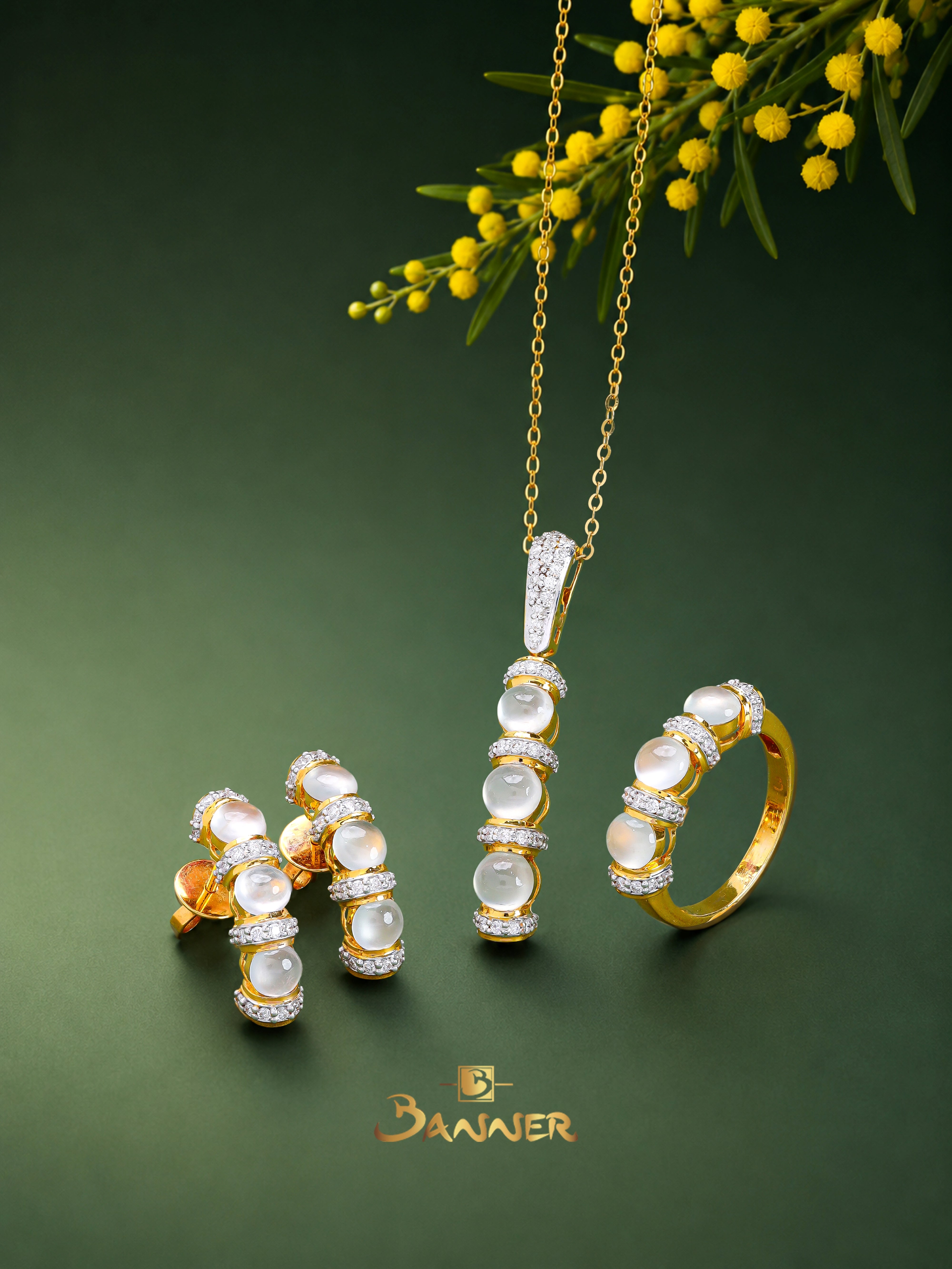 White Jade and Diamond Pave Set