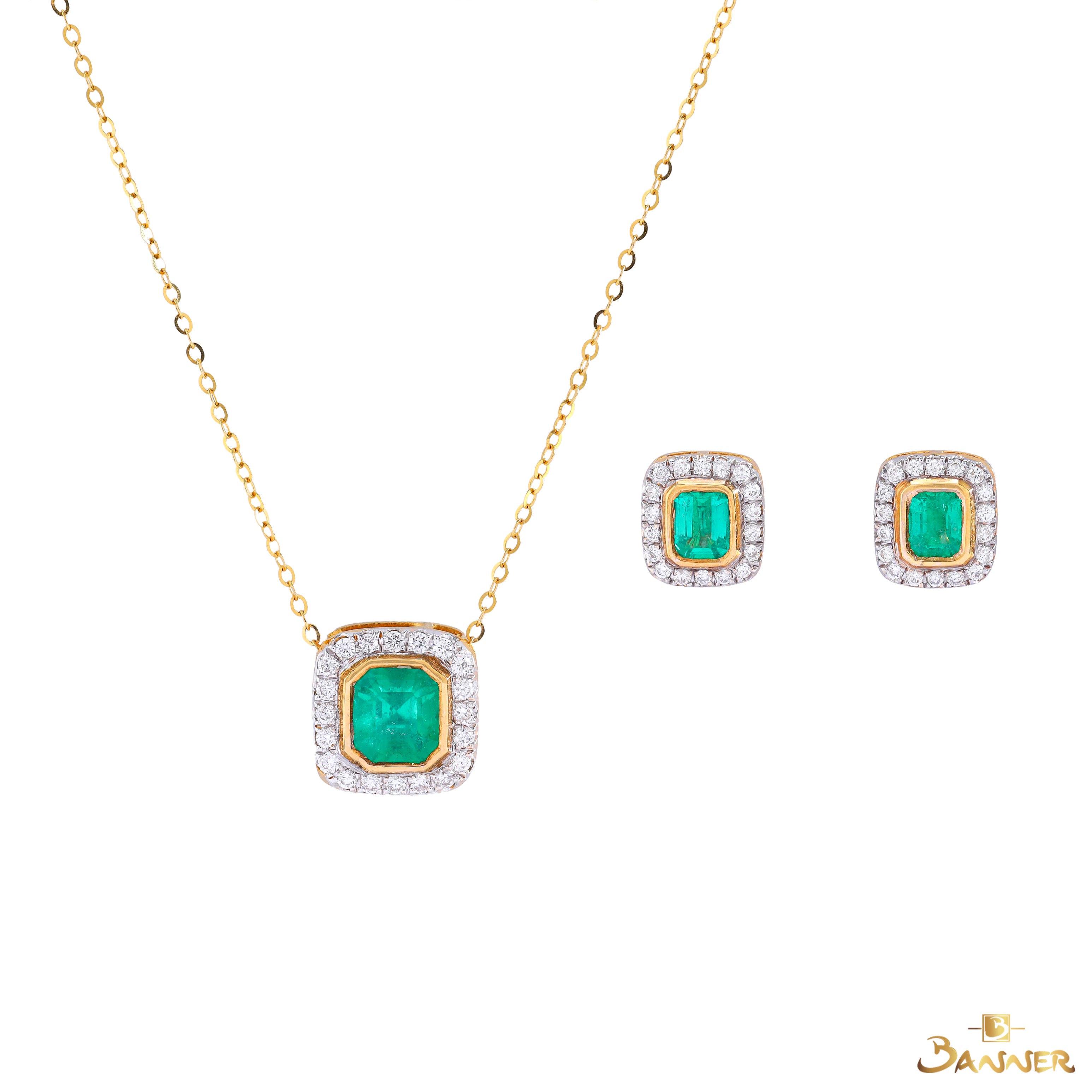 Columbia Emerald and Diamond Halo Set