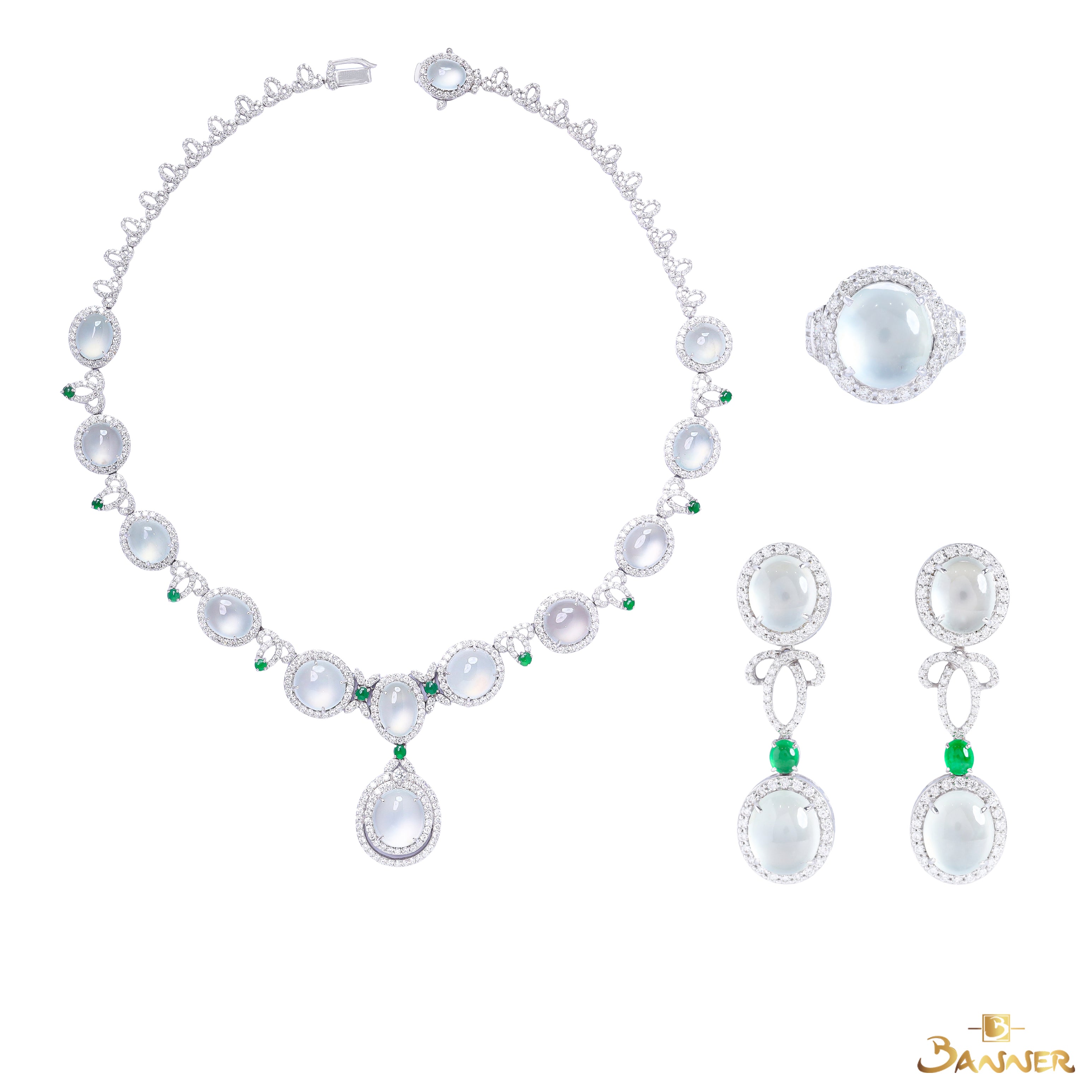 White Jade and Diamond Set