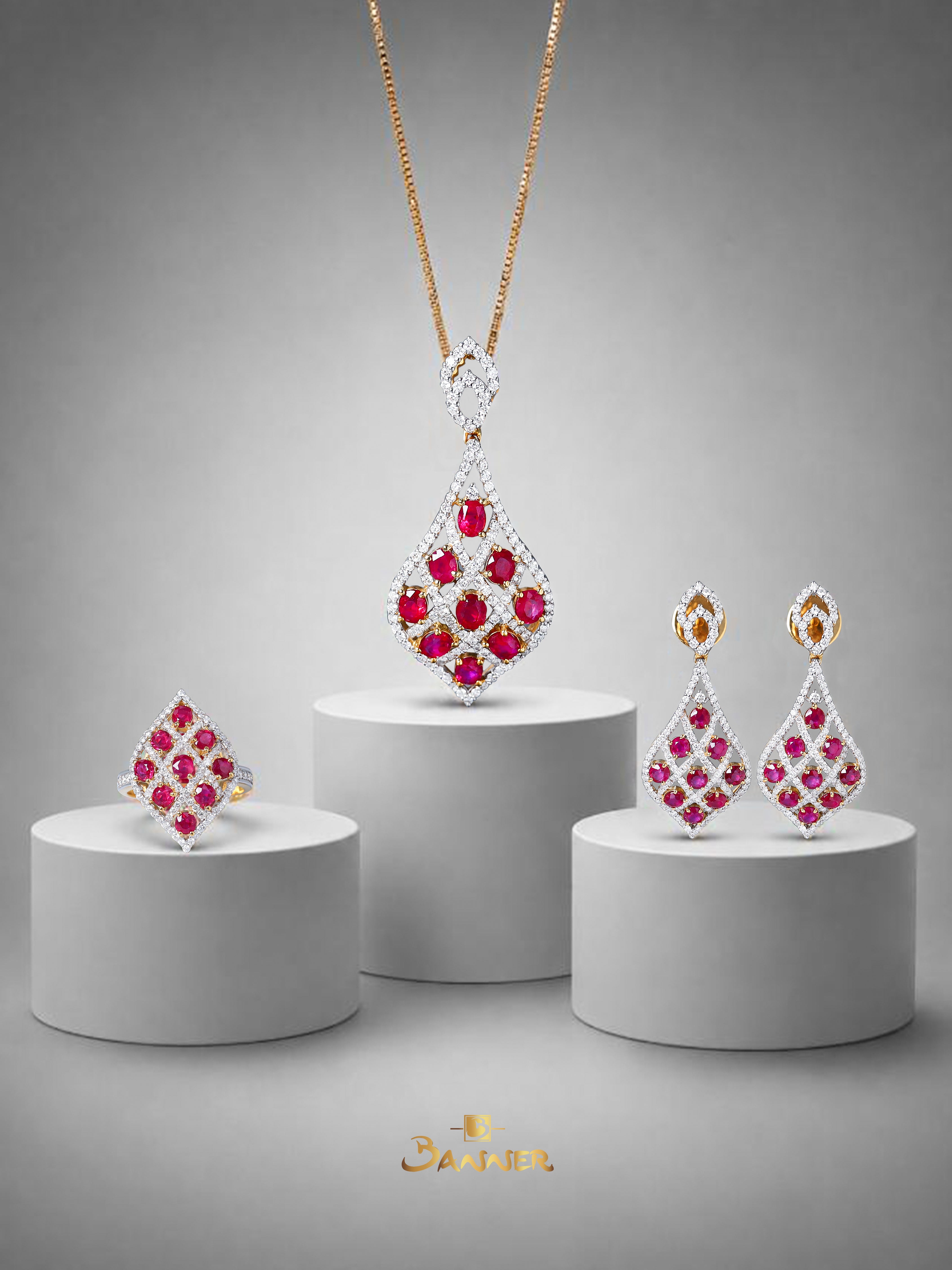Ruby and Diamond Teardrop Mesh Set