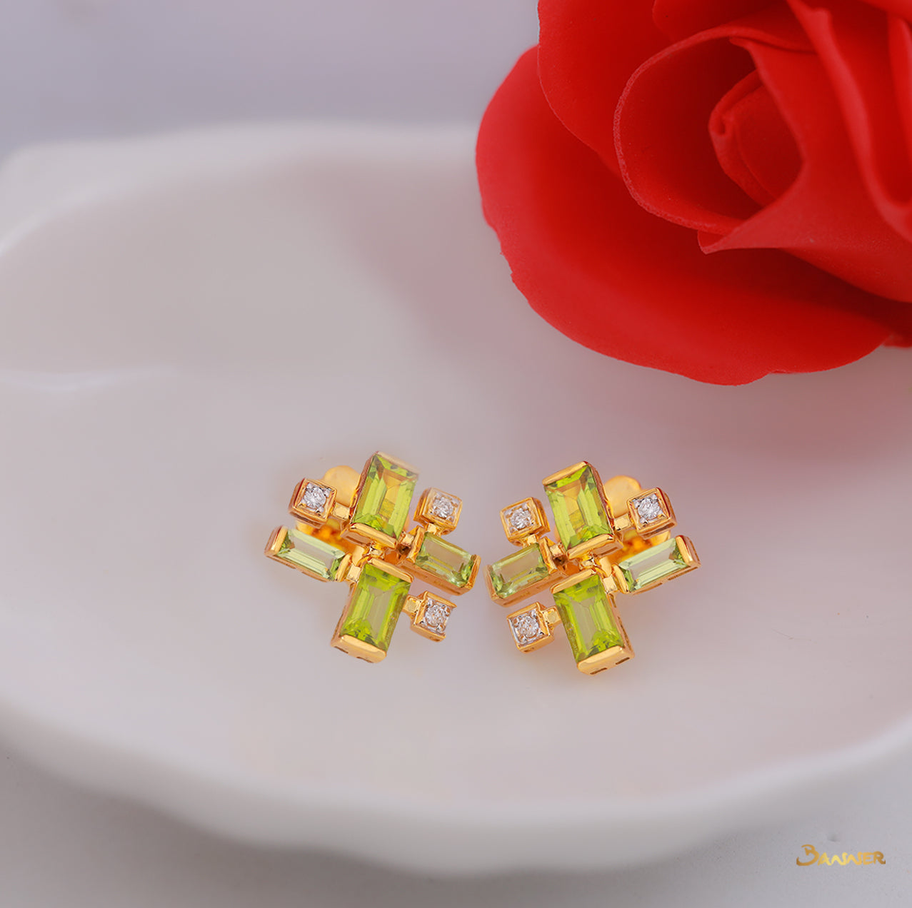 Peridot and Diamond Earrings