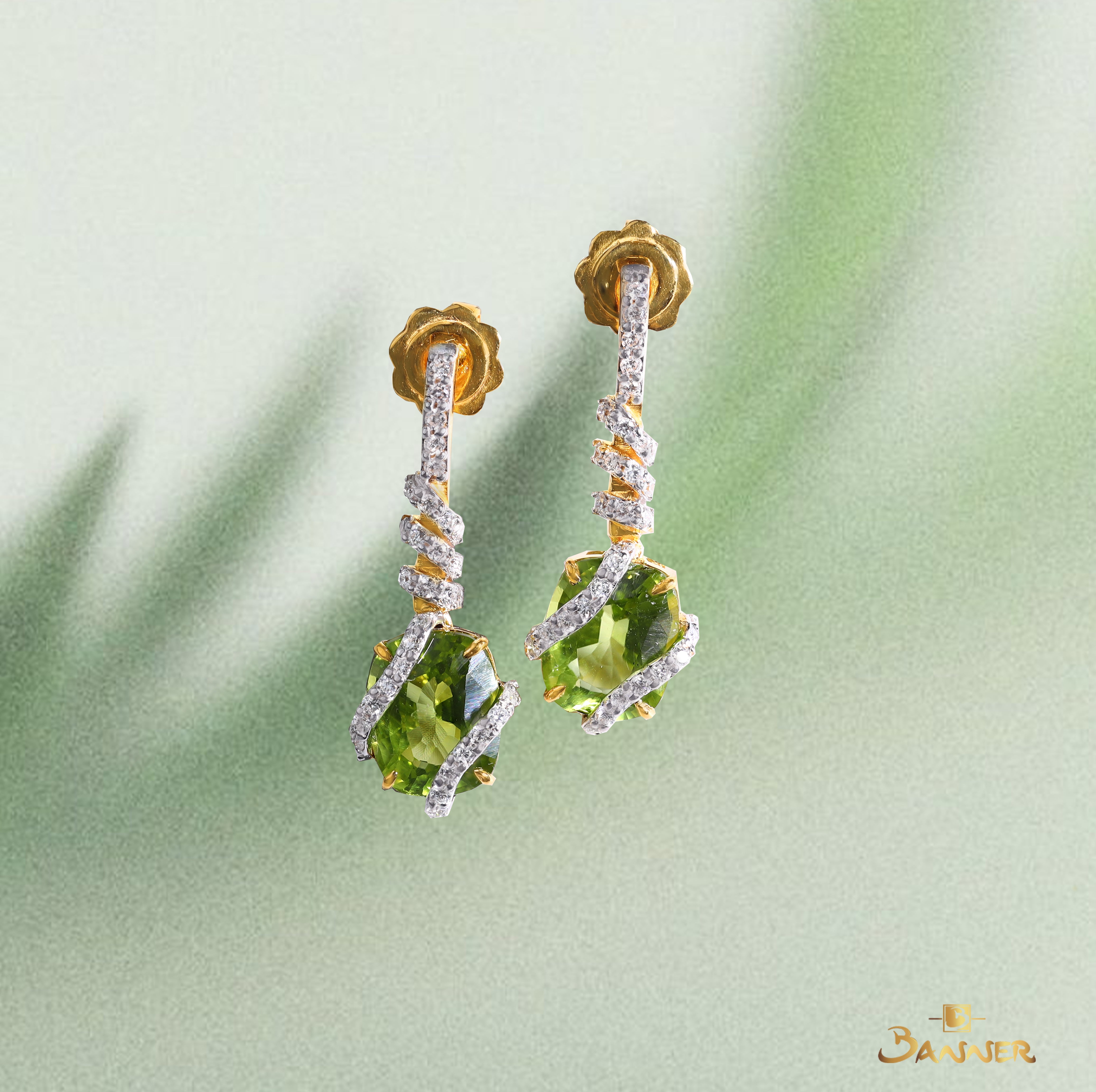 Peridot and Diamond Spiral Earrings
