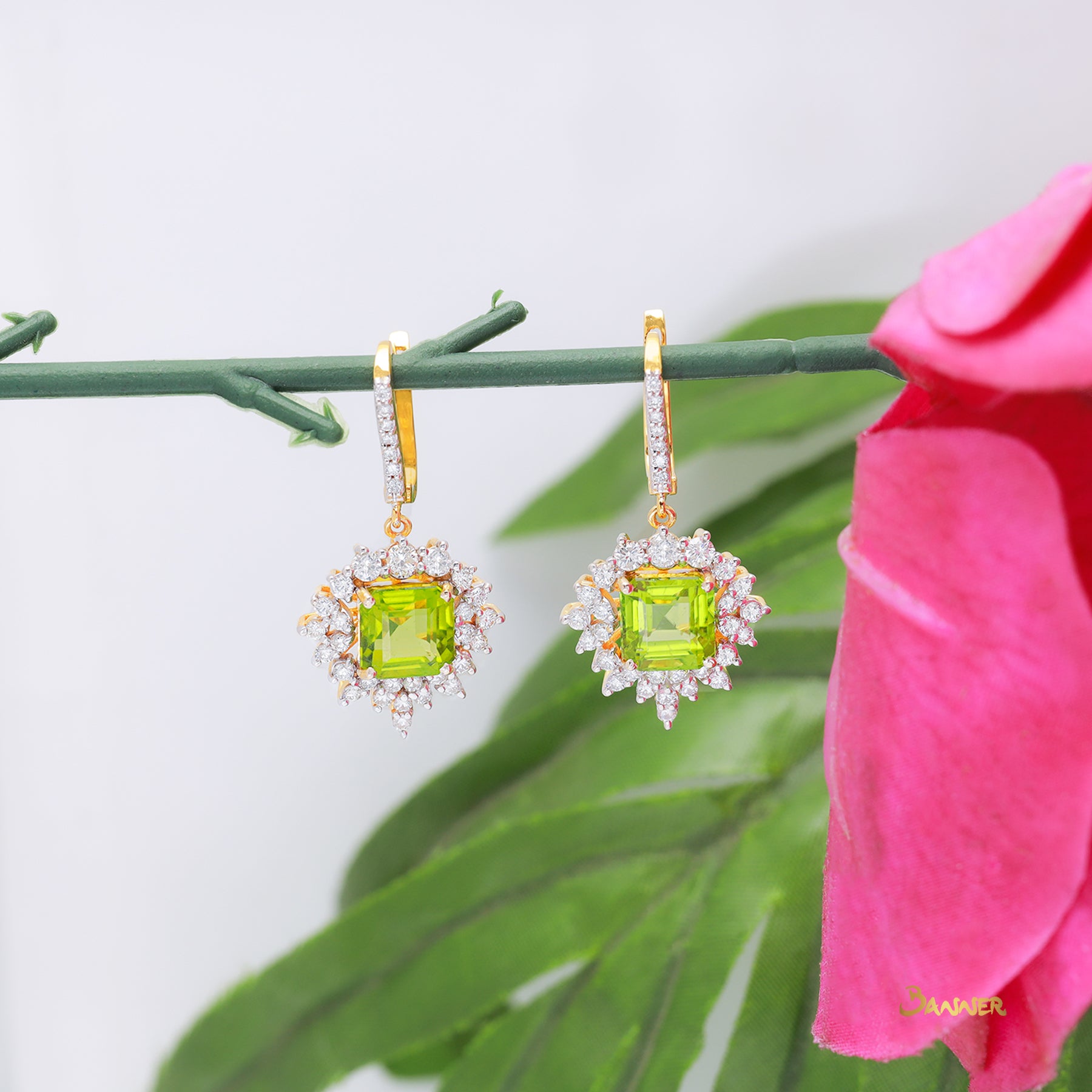 Peridot and Diamond Classic Dangle Earrings