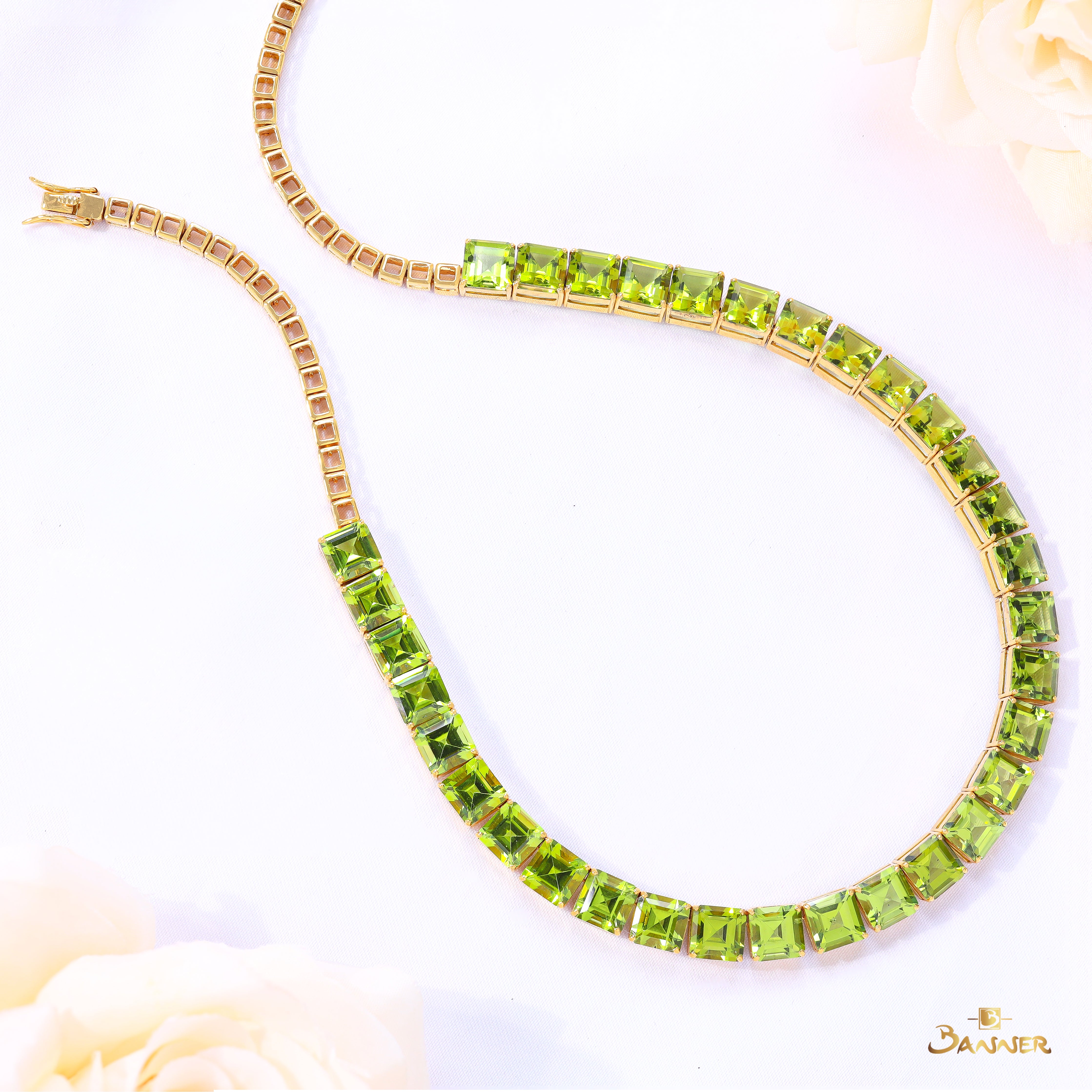 Emerald-cut Peridot Tennis Necklace