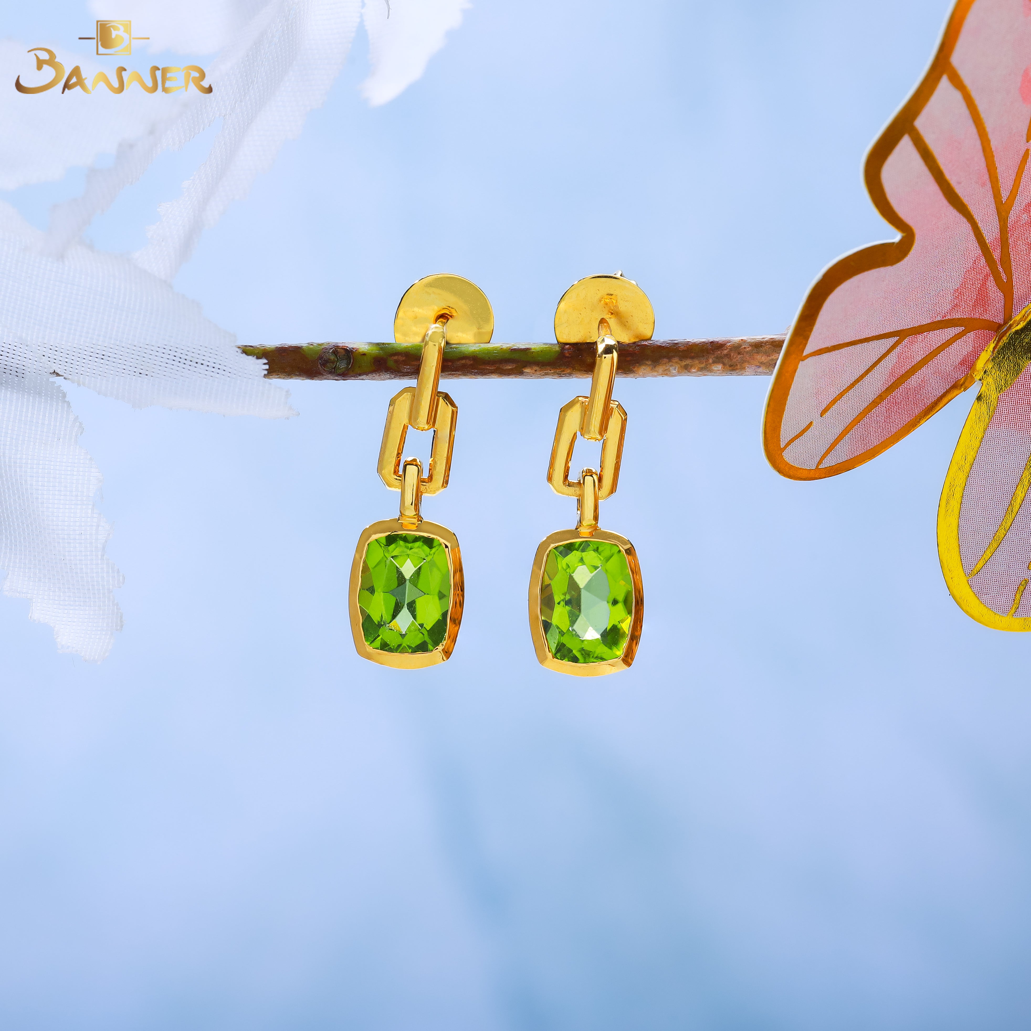 Peridot Chain-Link Dangle Earrings