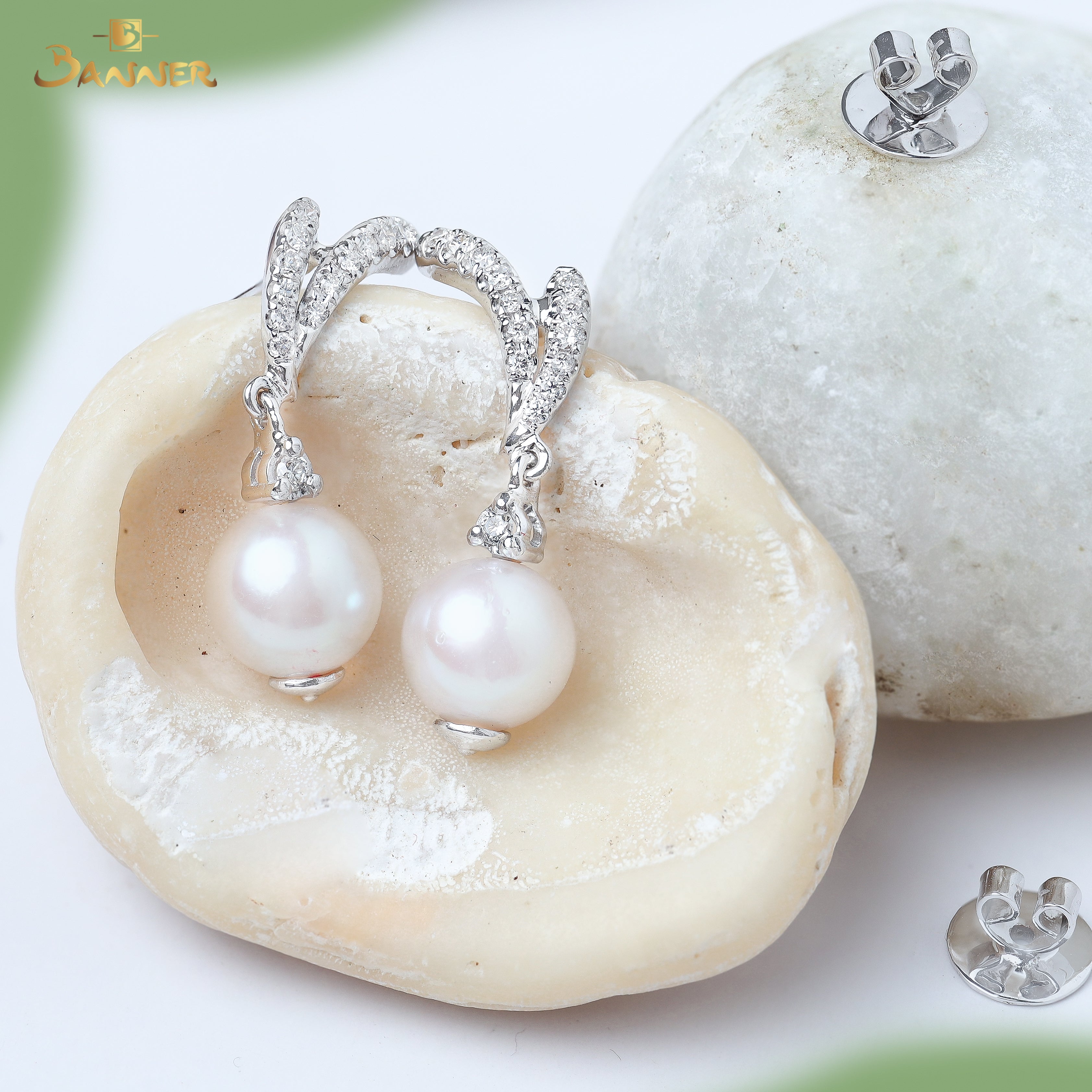 Pearl and Diamond Reindeer Earrings