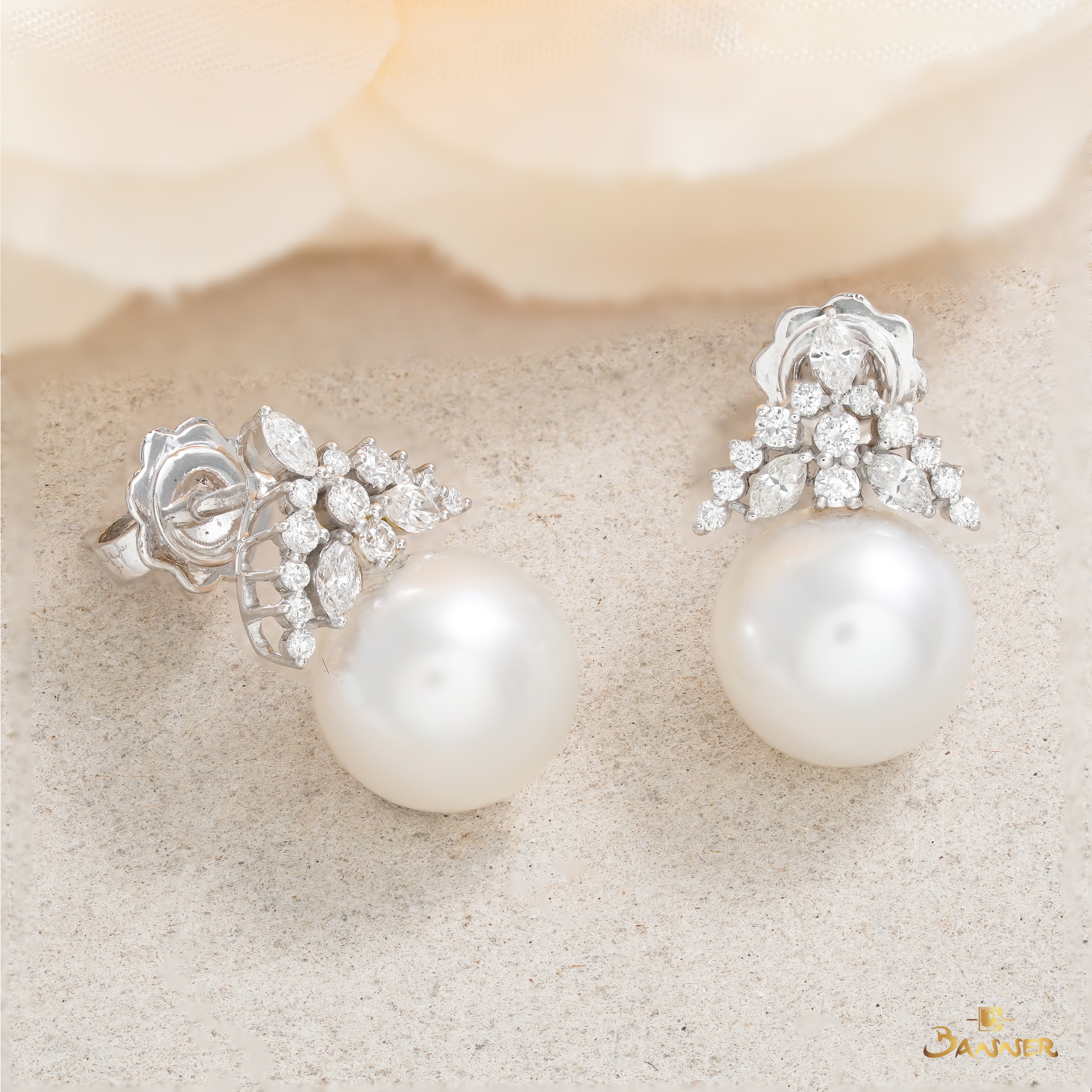 Pearl and Diamond Tiara Earrings