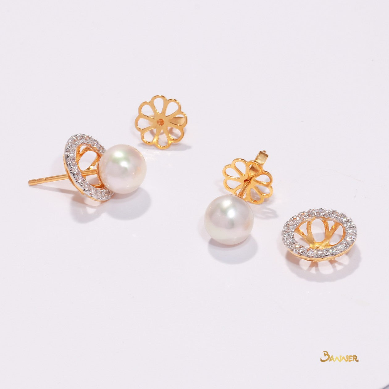 Pearl and Diamond 2-ways Halo Earrings