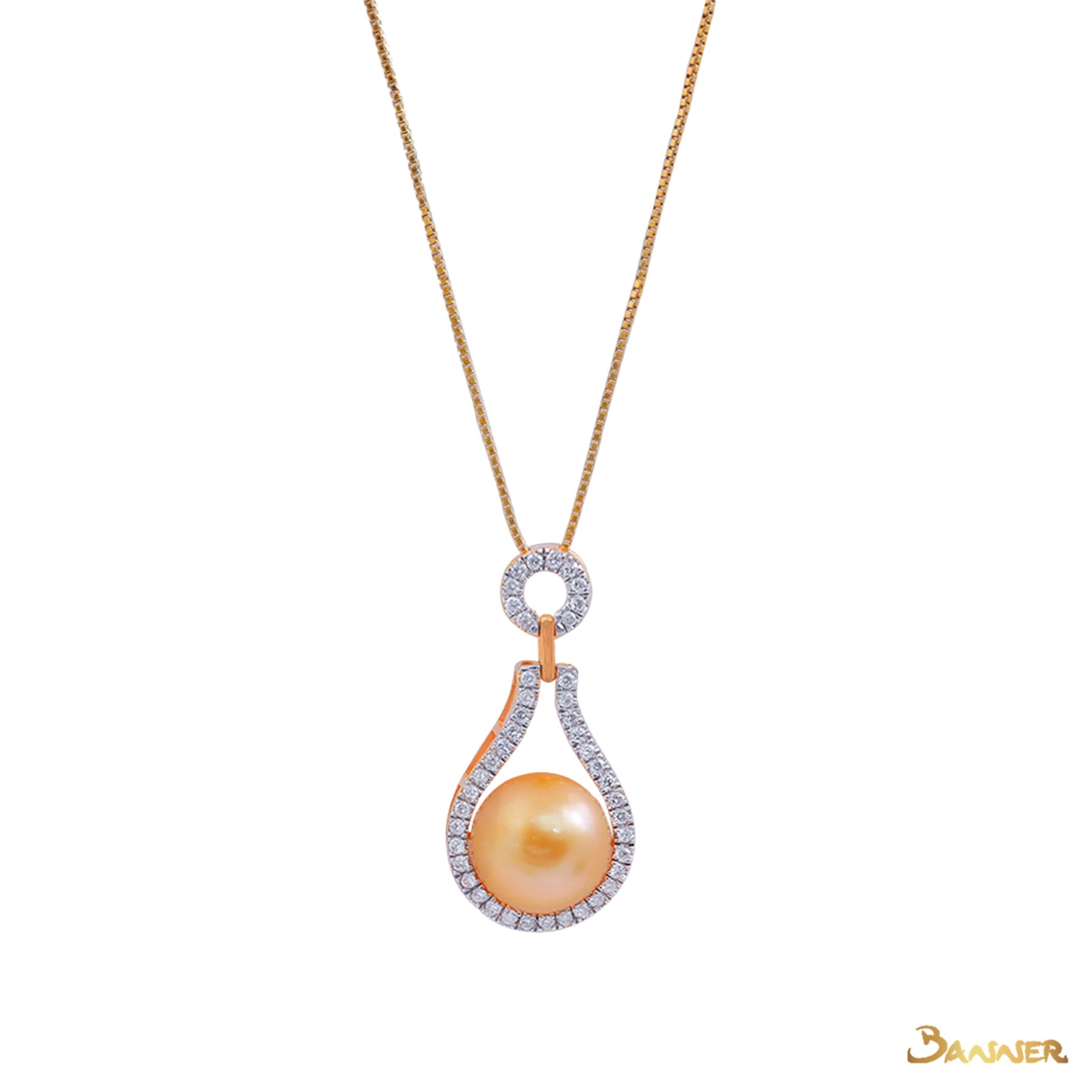 Pearl and Diamond Drop-shaped Pendant