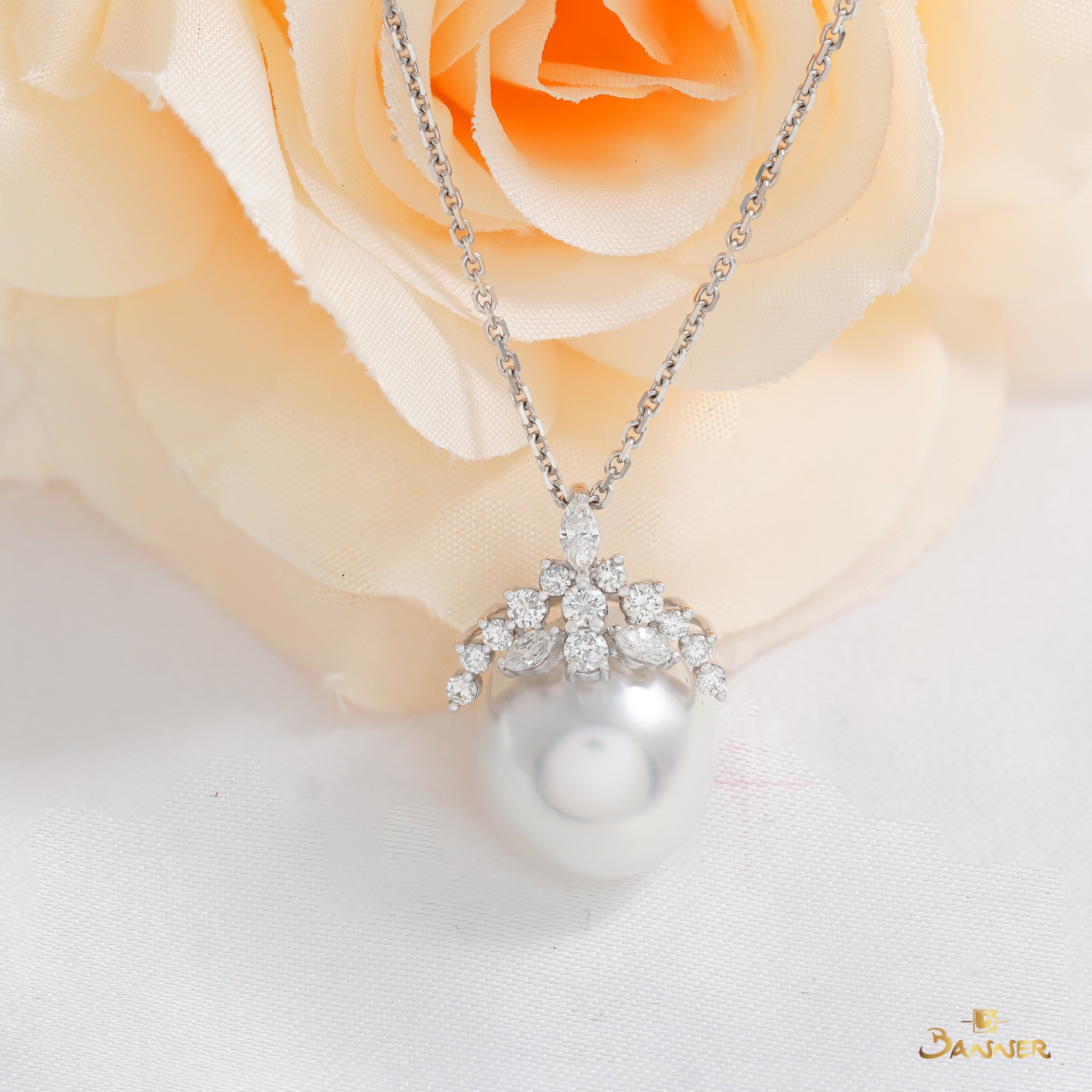 Pearl and Diamond Tiara Pendant