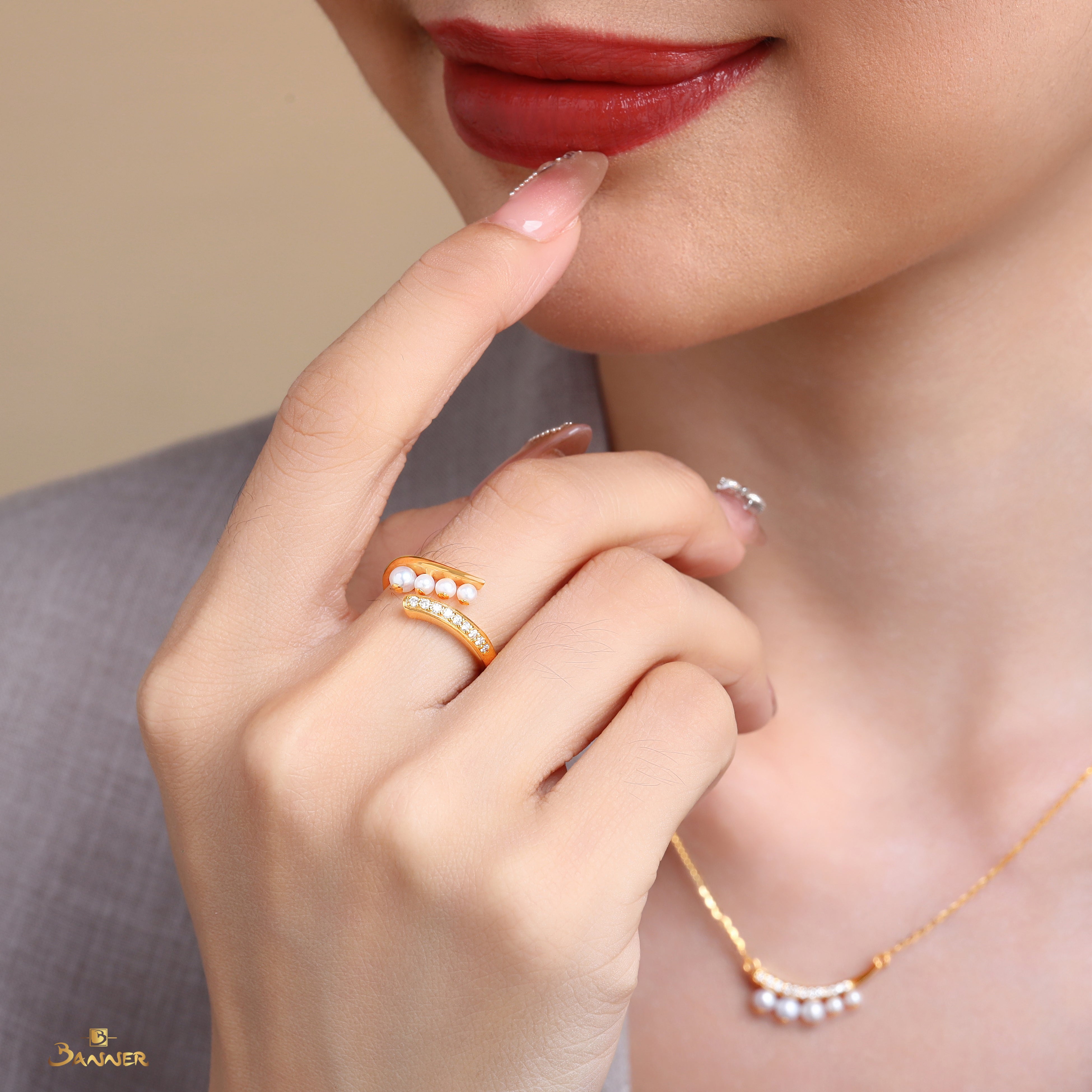 Pearl and Diamond Smile Ring