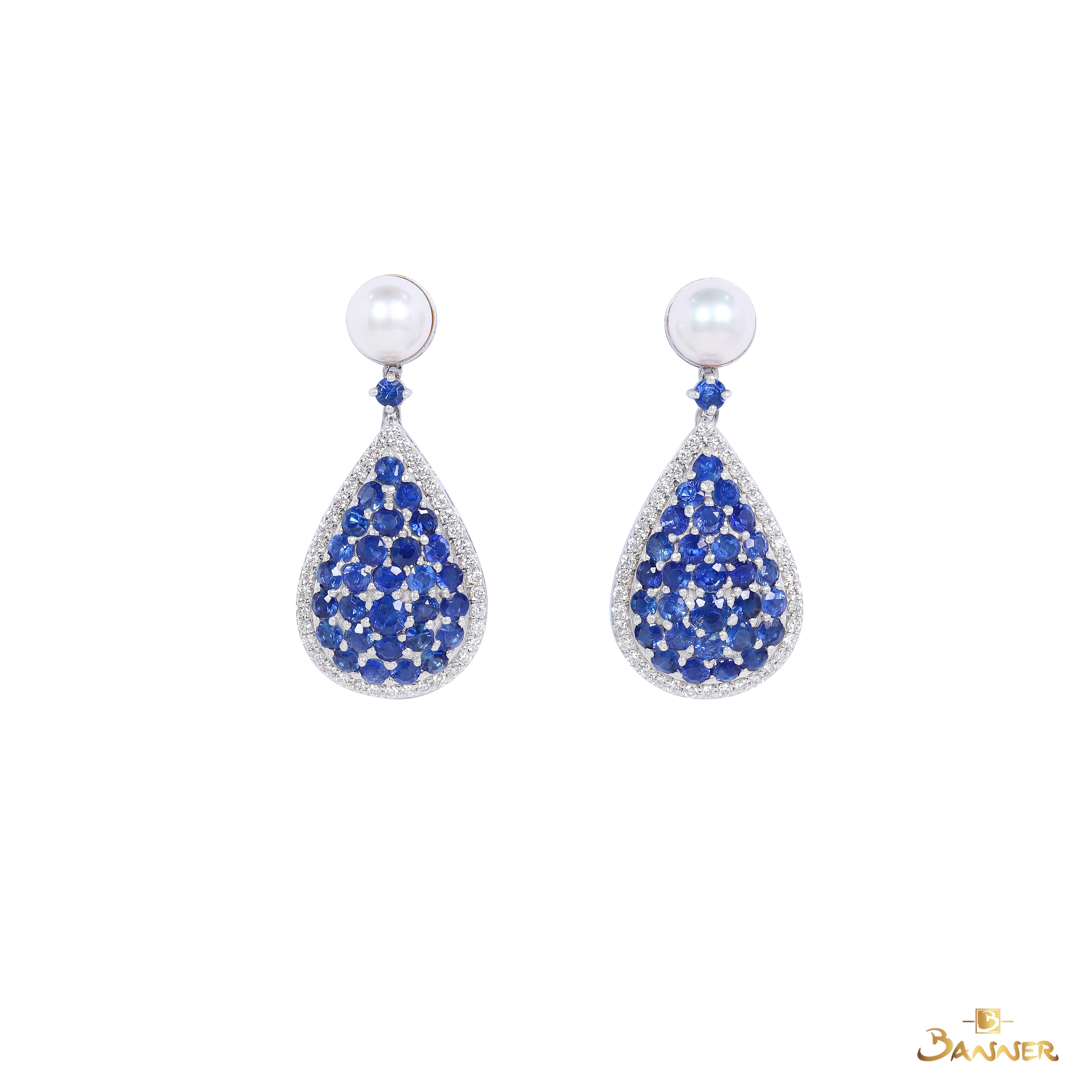 Pearl , Sapphire and Diamond Drop Earrings