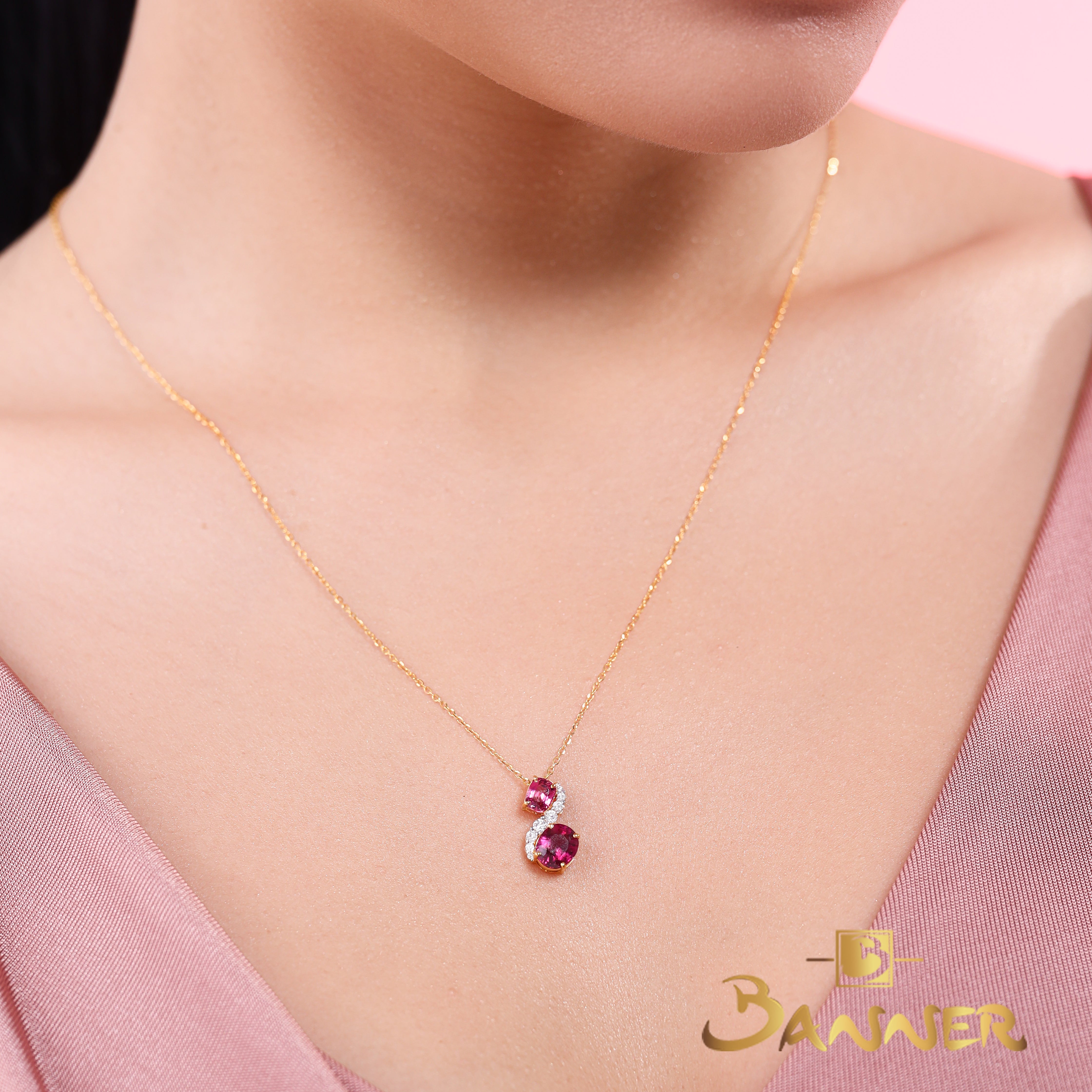 Pink Spinel and Diamond Twist Necklace