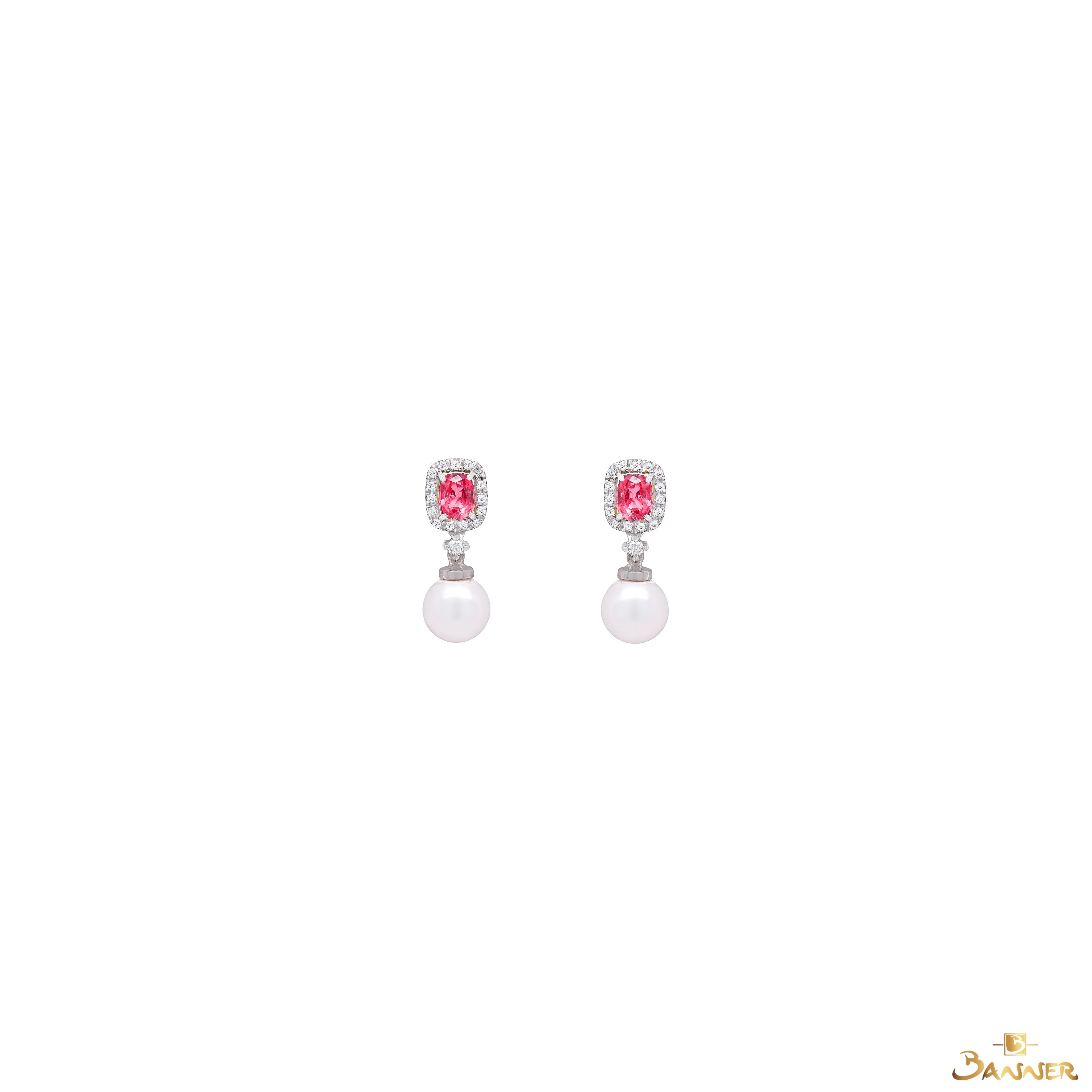 Pink Spinel , Pearl and Diamond Toi - Et - Moi Earrings
