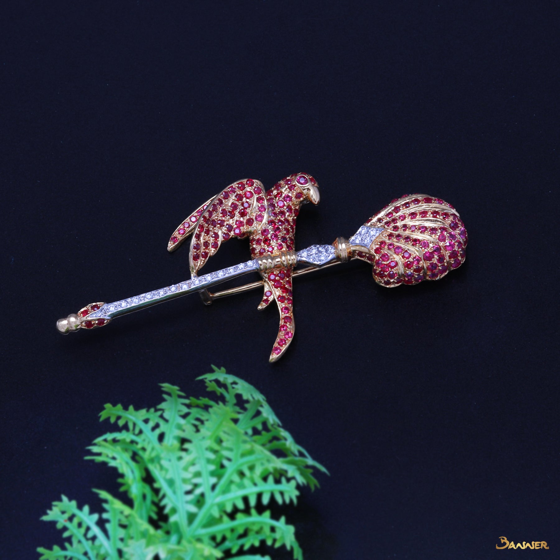 Ruby and Diamond Parrot Brooch