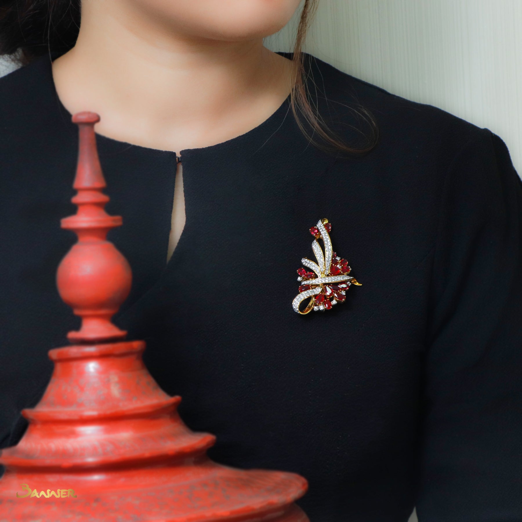 Ruby and Diamond Pan-Khat Brooch