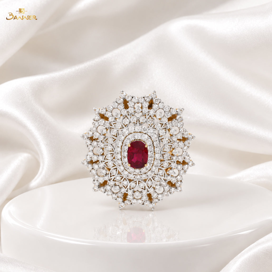 Natural Ruby and Diamond Floral Brooch / Pendant
