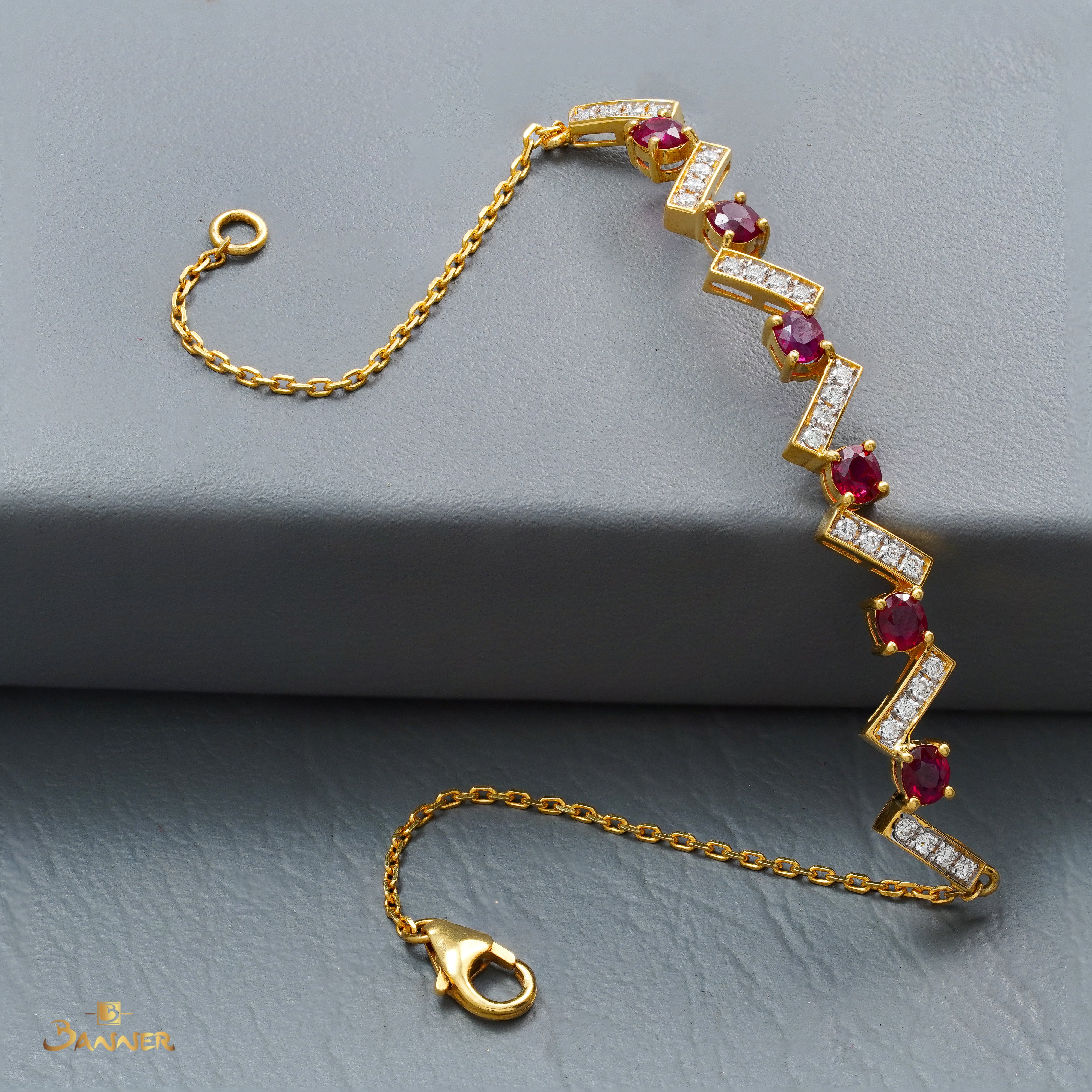 Ruby and Diamond Zig-zag Bracelet