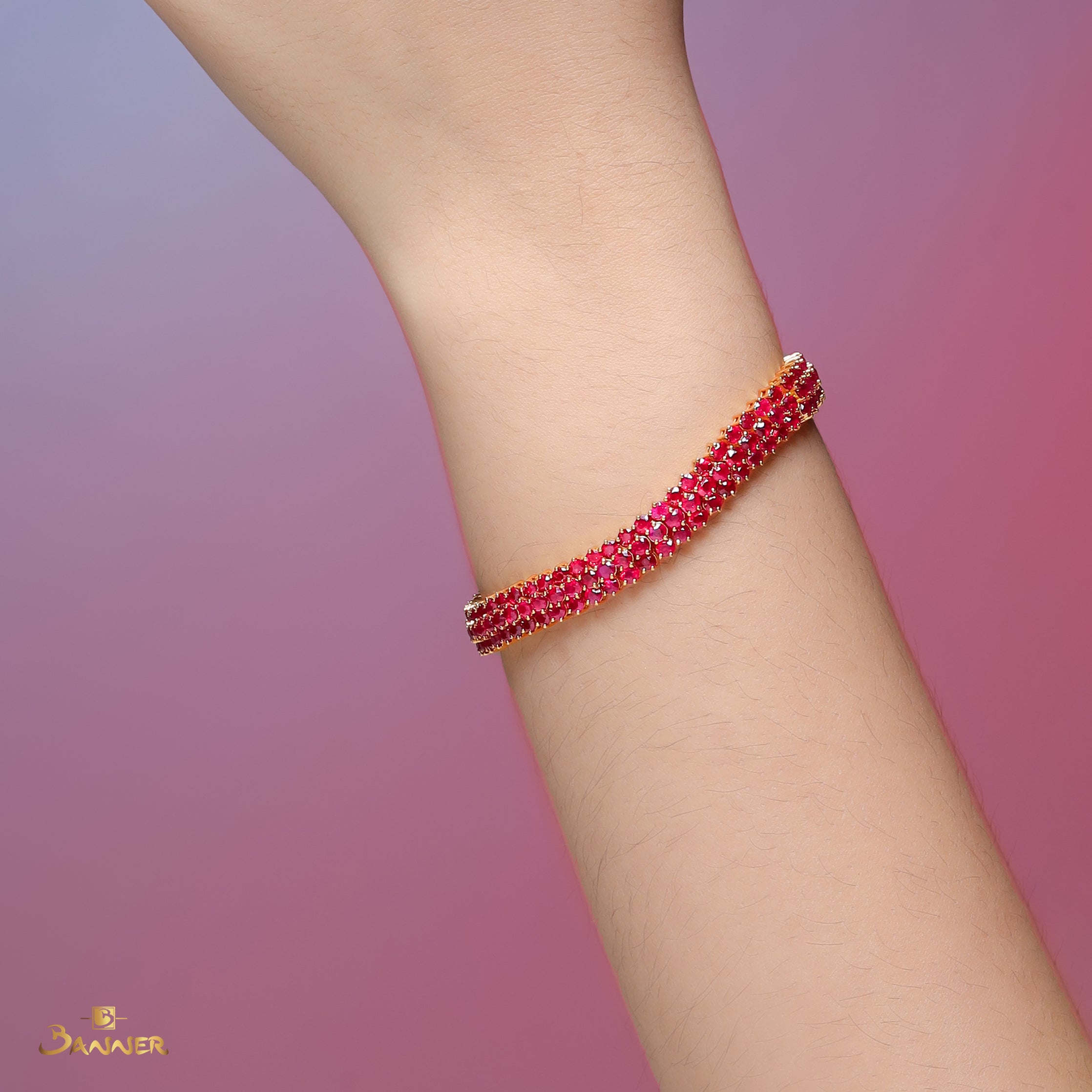 Ruby Three-Rows Tennis Bracelet