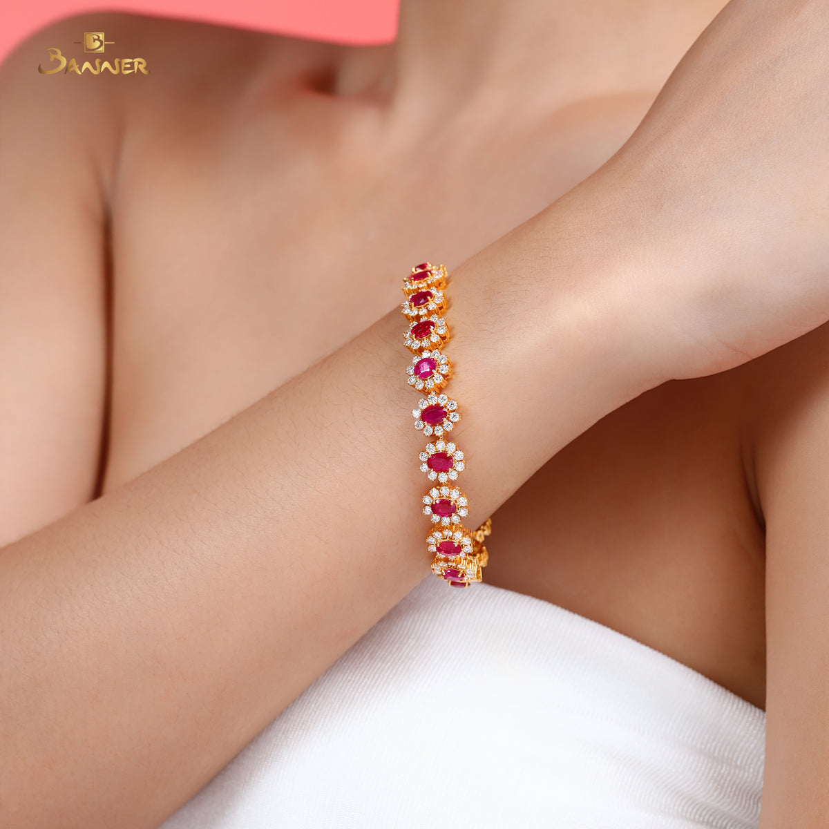 Natural Ruby and Diamond Daisy Bracelet
