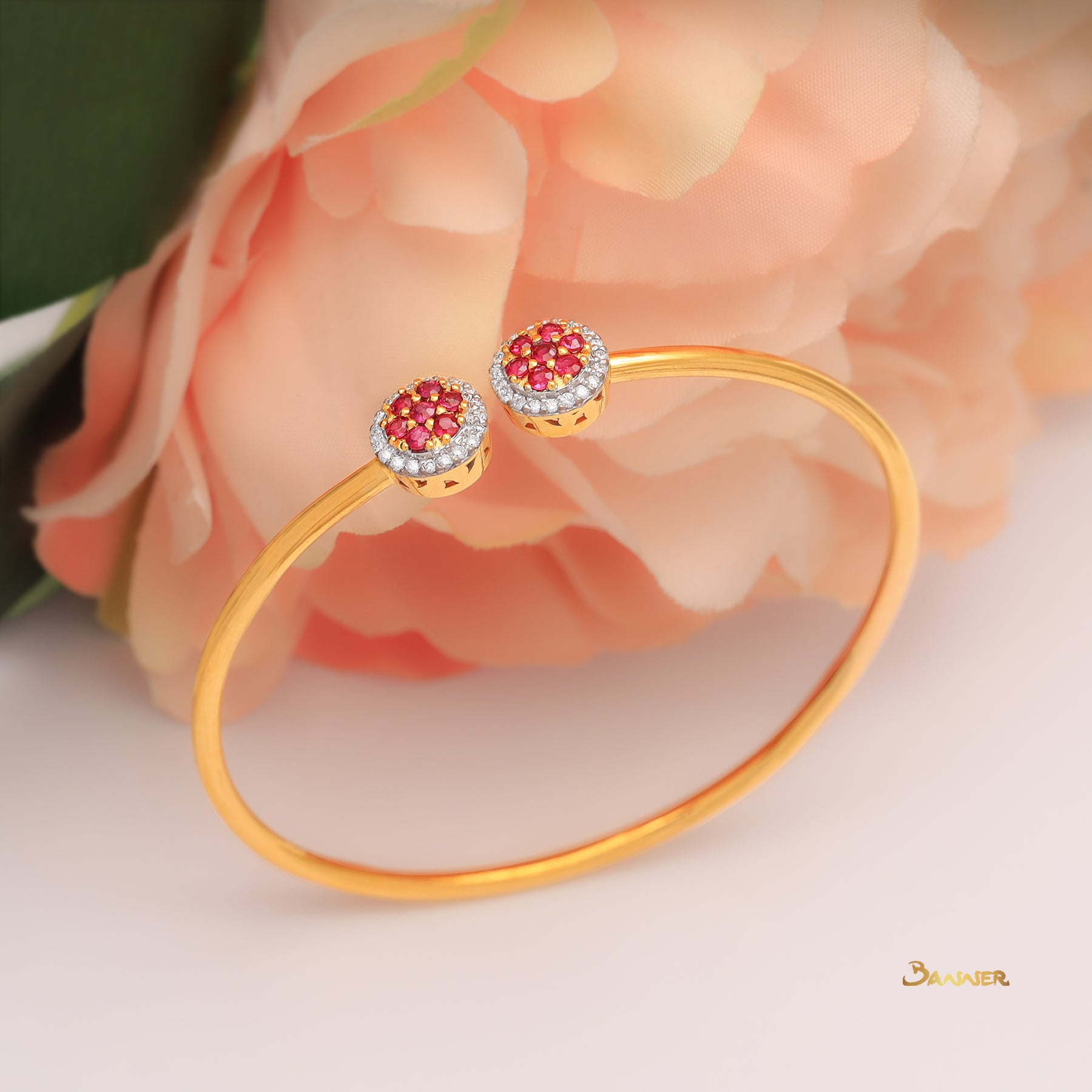 Ruby and Diamond Double Halo Bracelet
