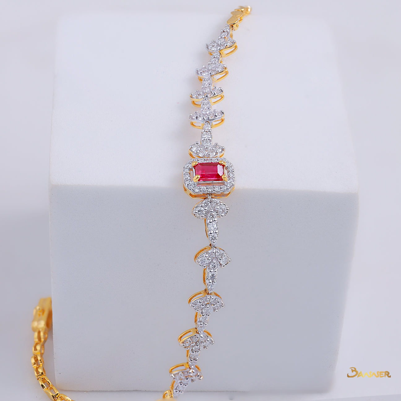 Ruby and Diamond Halo Bracelet